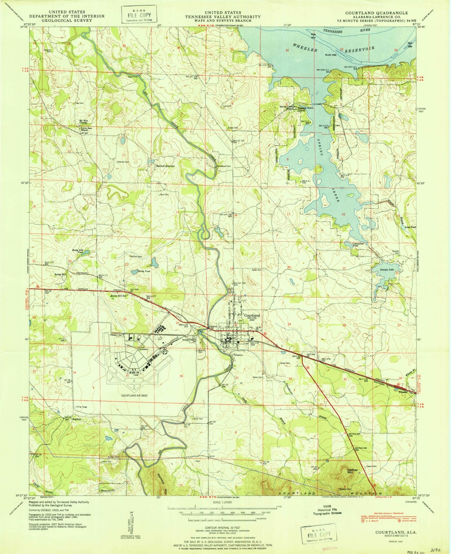 Classic USGS Courtland Alabama 7.5'x7.5' Topo Map Image