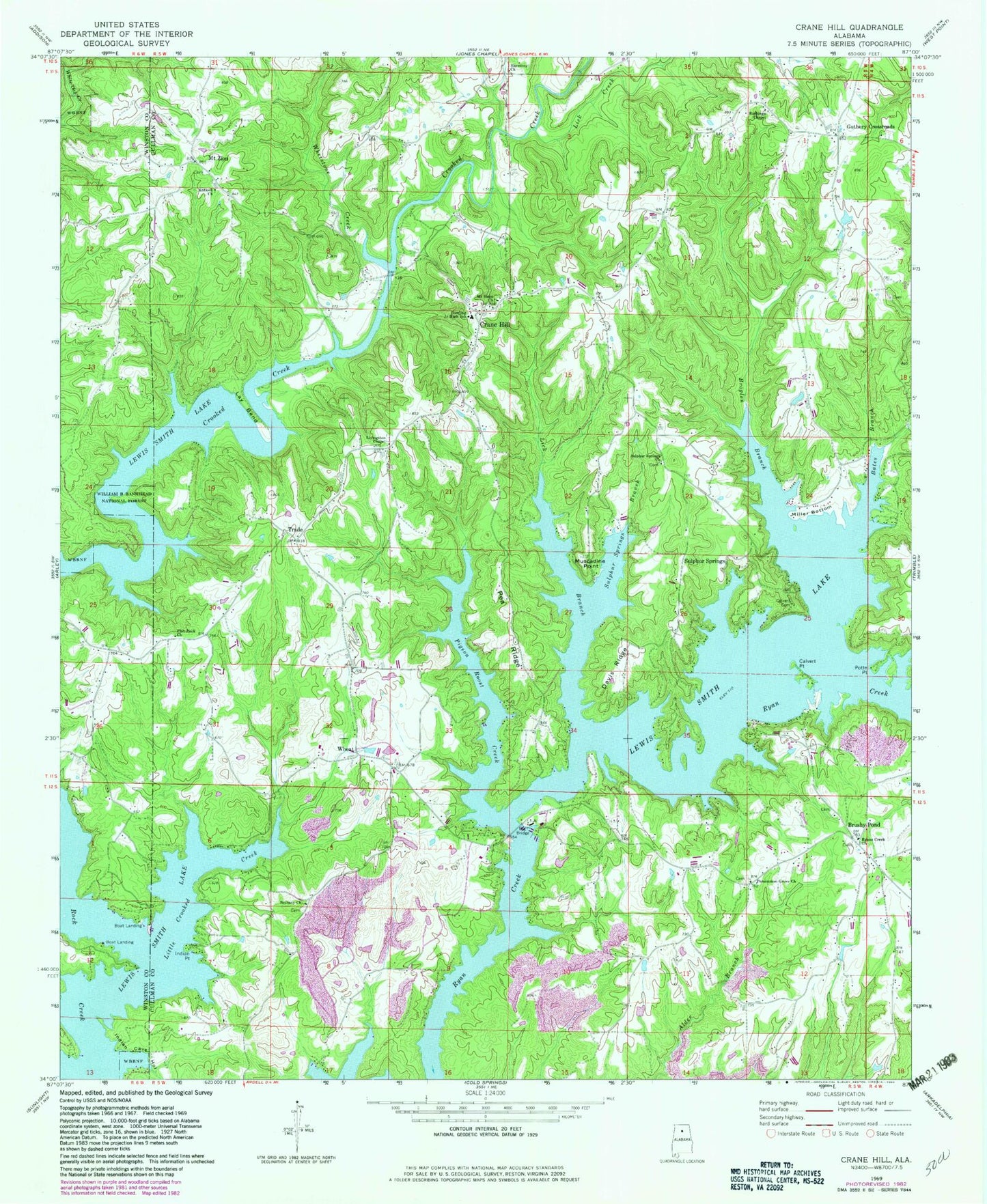 Classic USGS Crane Hill Alabama 7.5'x7.5' Topo Map Image