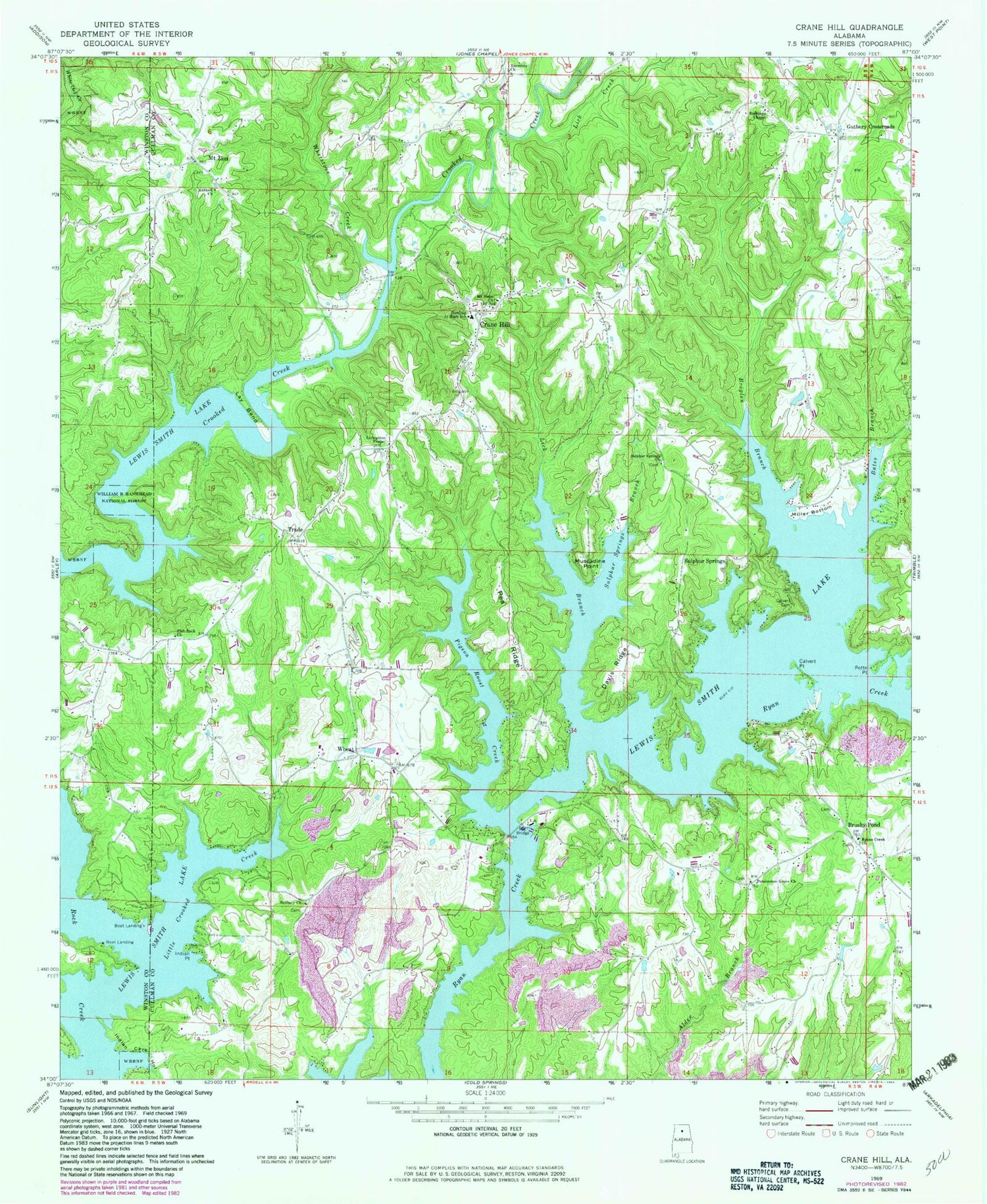 Classic USGS Crane Hill Alabama 7.5'x7.5' Topo Map Image