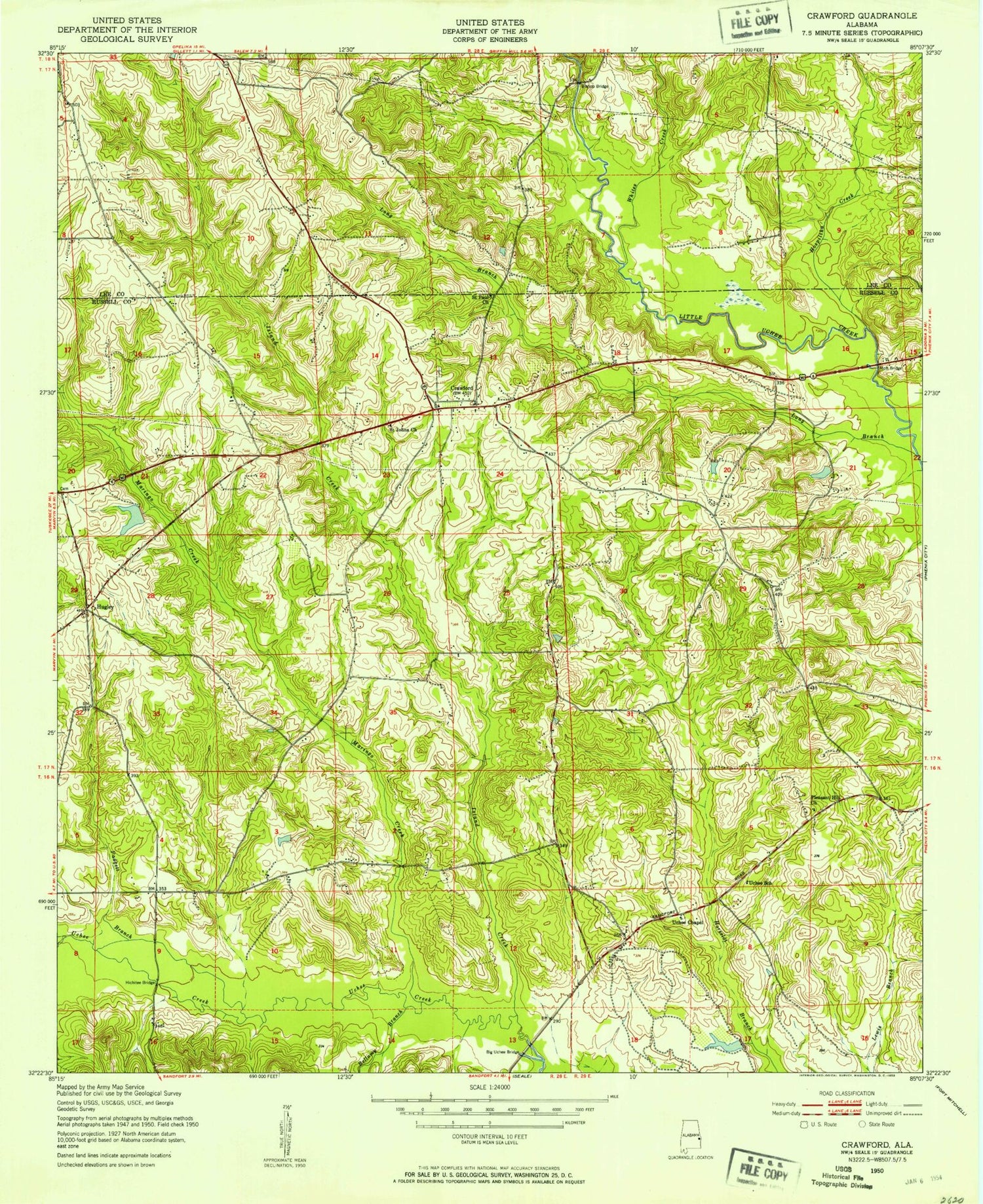 Classic USGS Crawford Alabama 7.5'x7.5' Topo Map Image
