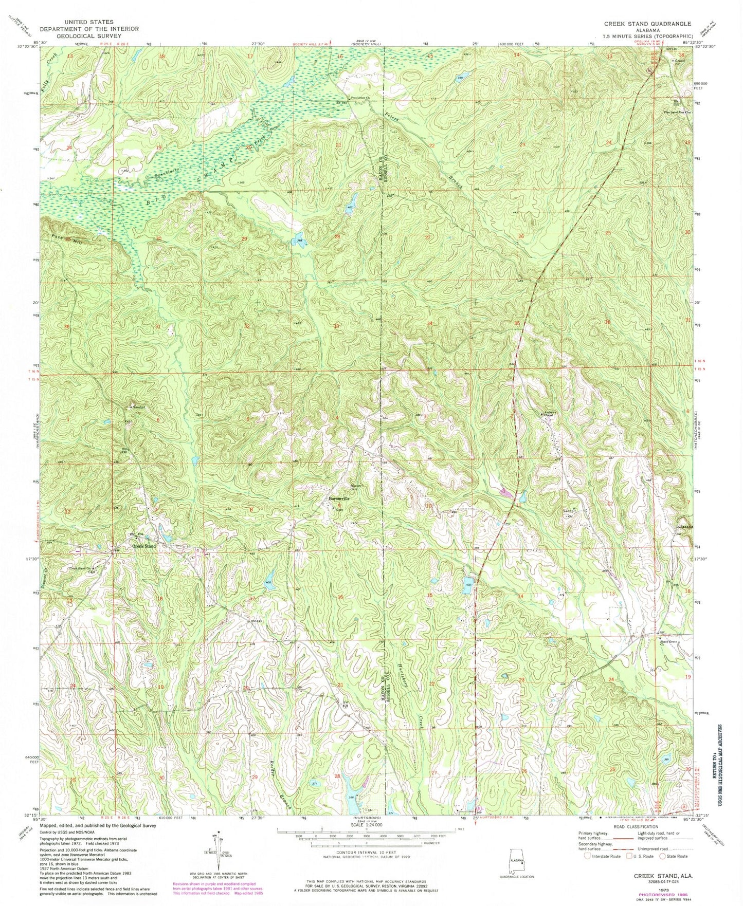 Classic USGS Creek Stand Alabama 7.5'x7.5' Topo Map Image