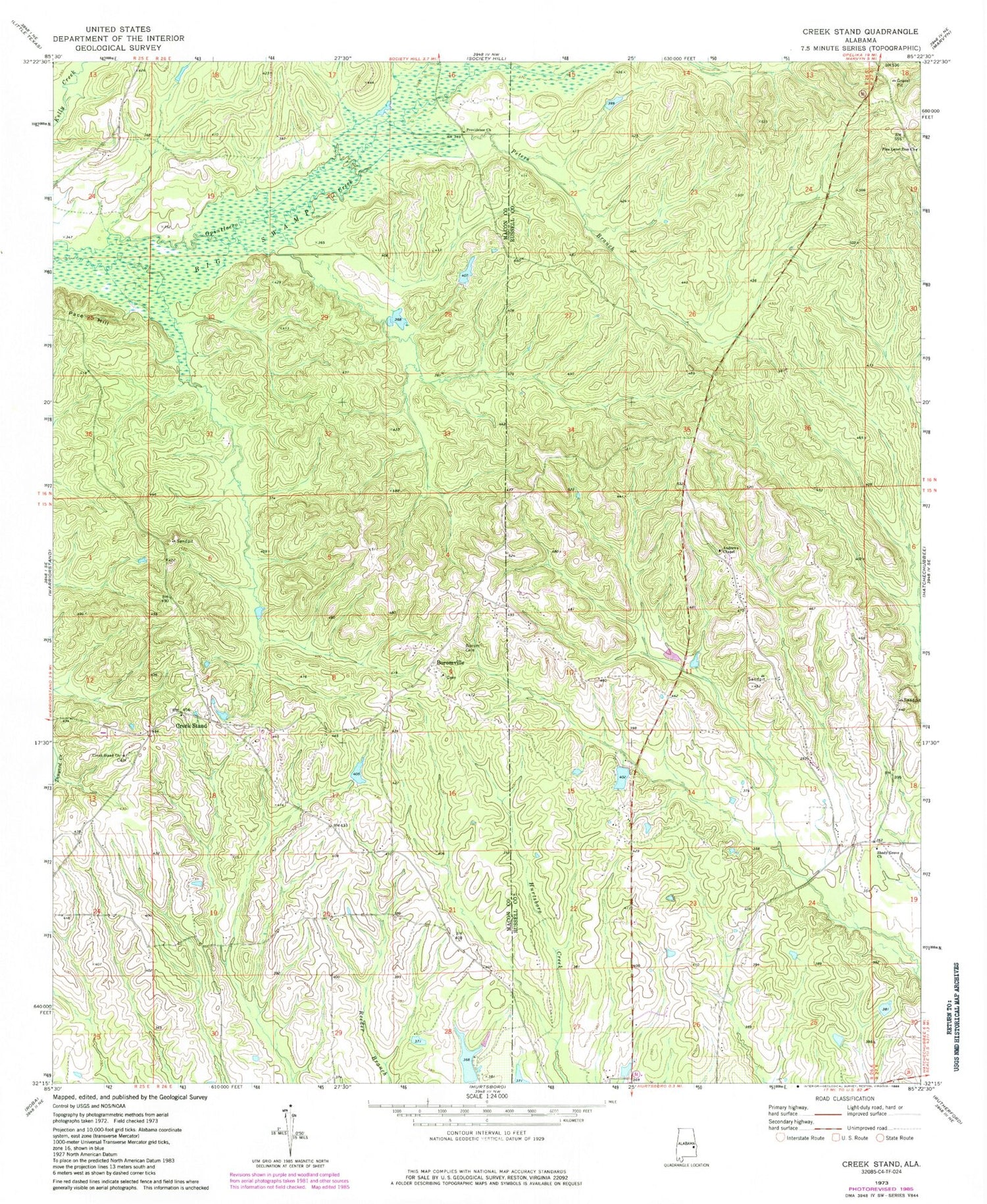 Classic USGS Creek Stand Alabama 7.5'x7.5' Topo Map Image
