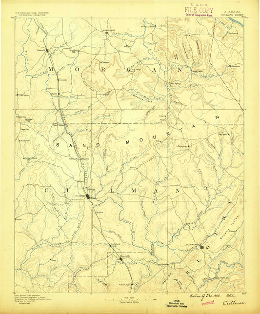 Historic 1888 Cullman Alabama 30'x30' Topo Map Image