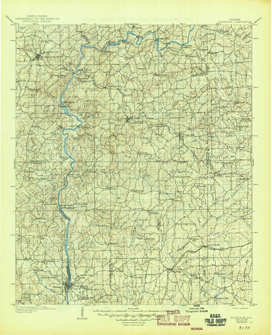 Historic 1906 Dadeville Alabama 30'x30' Topo Map Image