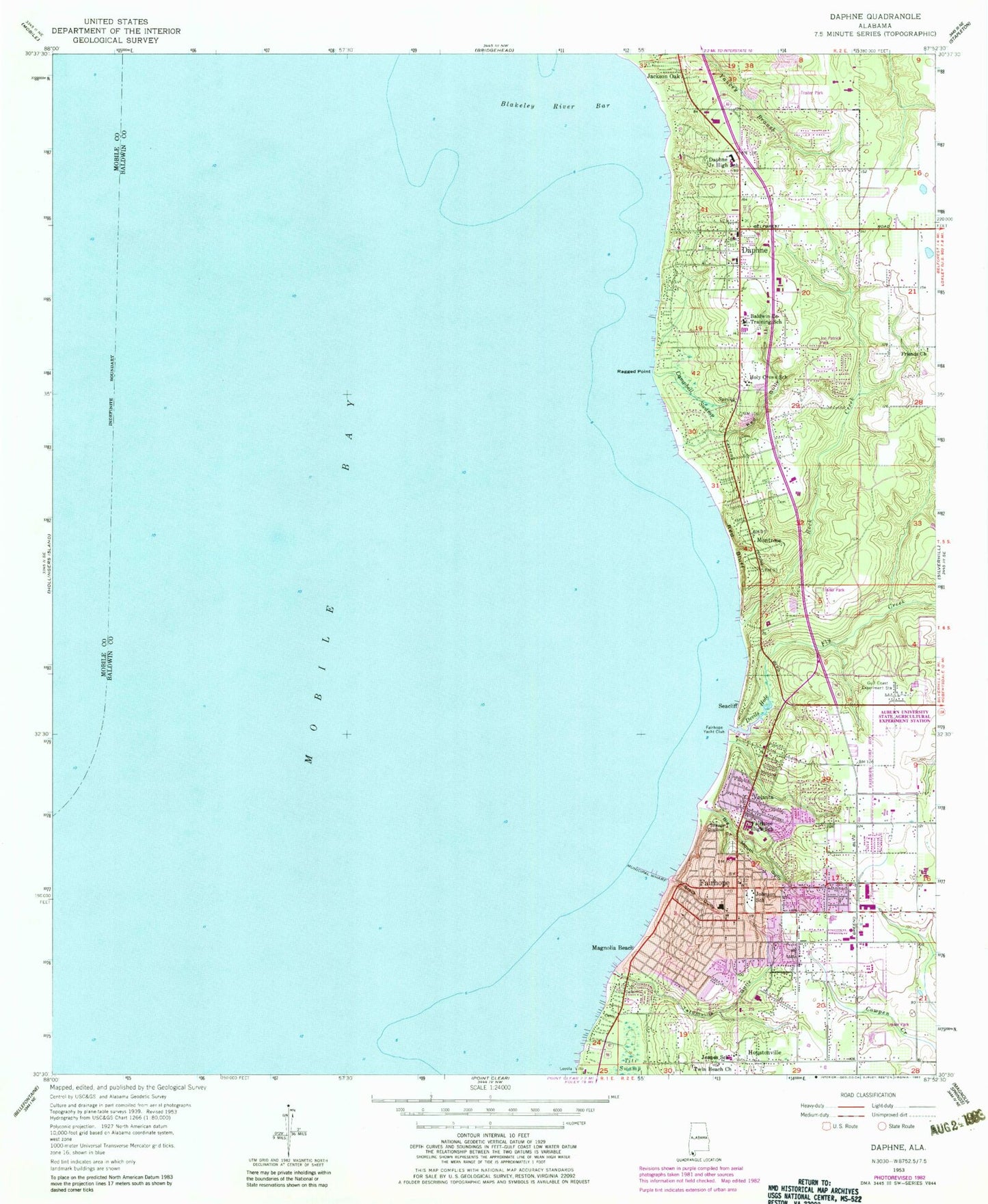 Classic USGS Daphne Alabama 7.5'x7.5' Topo Map Image