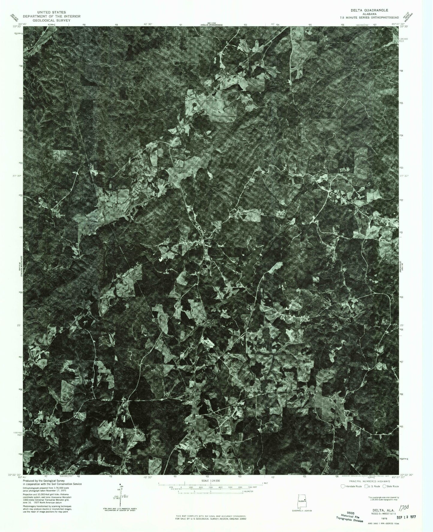 Classic USGS Delta Alabama 7.5'x7.5' Topo Map Image