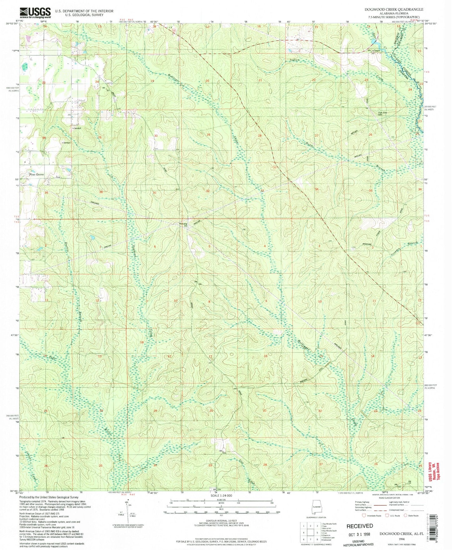 Classic USGS Dogwood Creek Alabama 7.5'x7.5' Topo Map Image