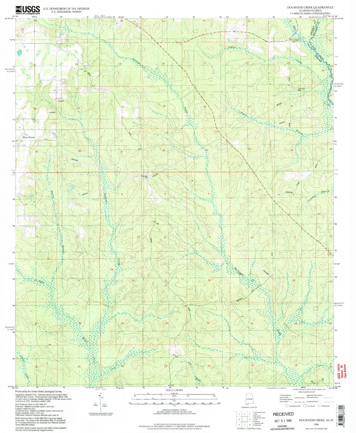 Classic USGS Dogwood Creek Alabama 7.5'x7.5' Topo Map Image