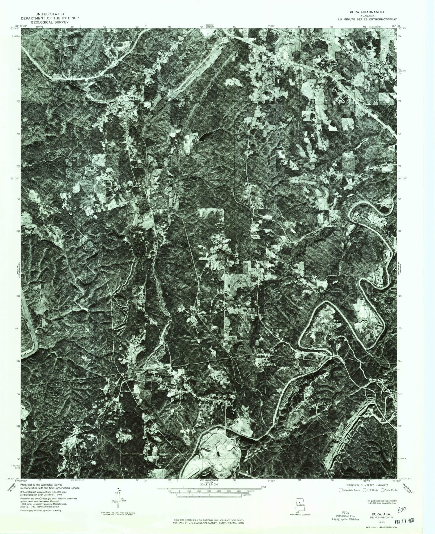 Classic USGS Dora Alabama 7.5'x7.5' Topo Map Image