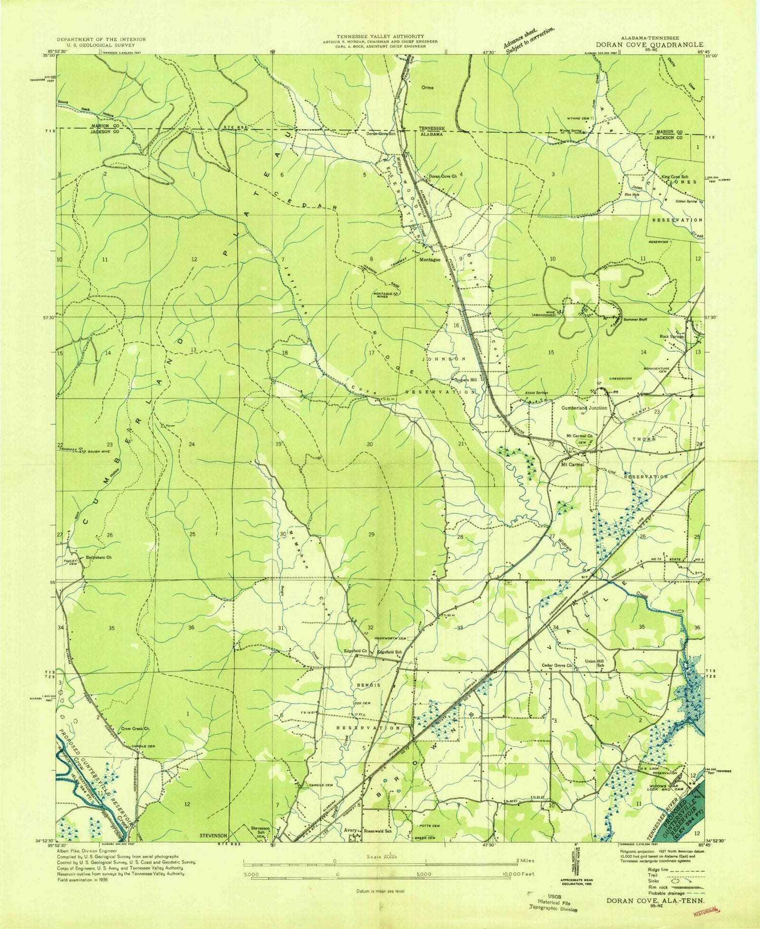 Classic USGS Doran Cove Alabama 7.5'x7.5' Topo Map Image