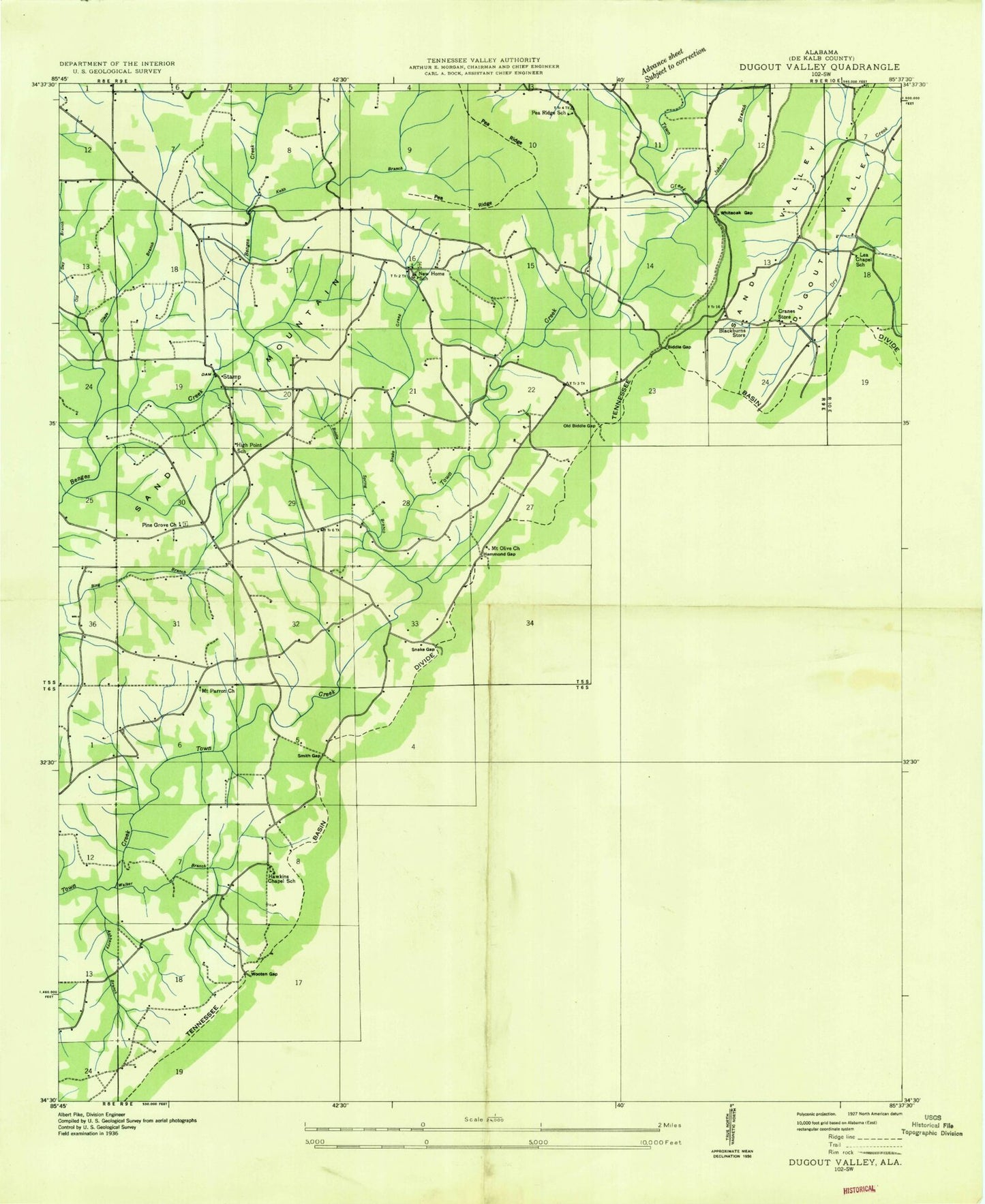 Classic USGS Dugout Valley Alabama 7.5'x7.5' Topo Map Image