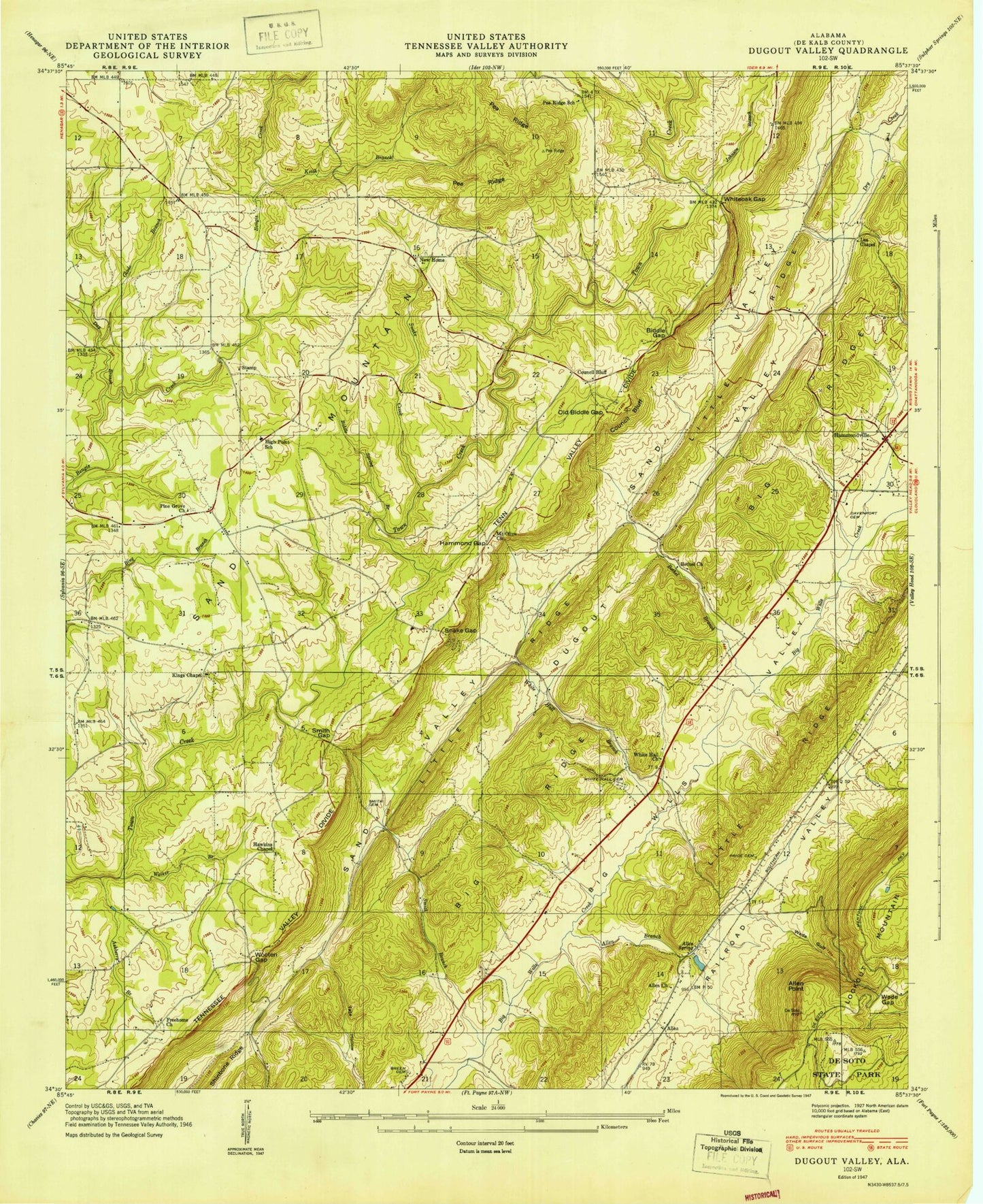 Classic USGS Dugout Valley Alabama 7.5'x7.5' Topo Map Image