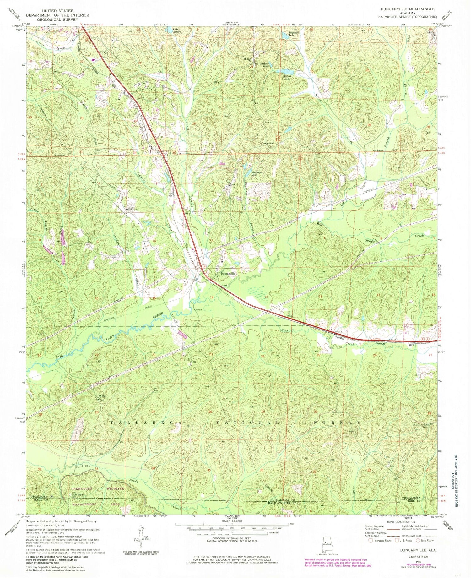 Classic USGS Duncanville Alabama 7.5'x7.5' Topo Map Image
