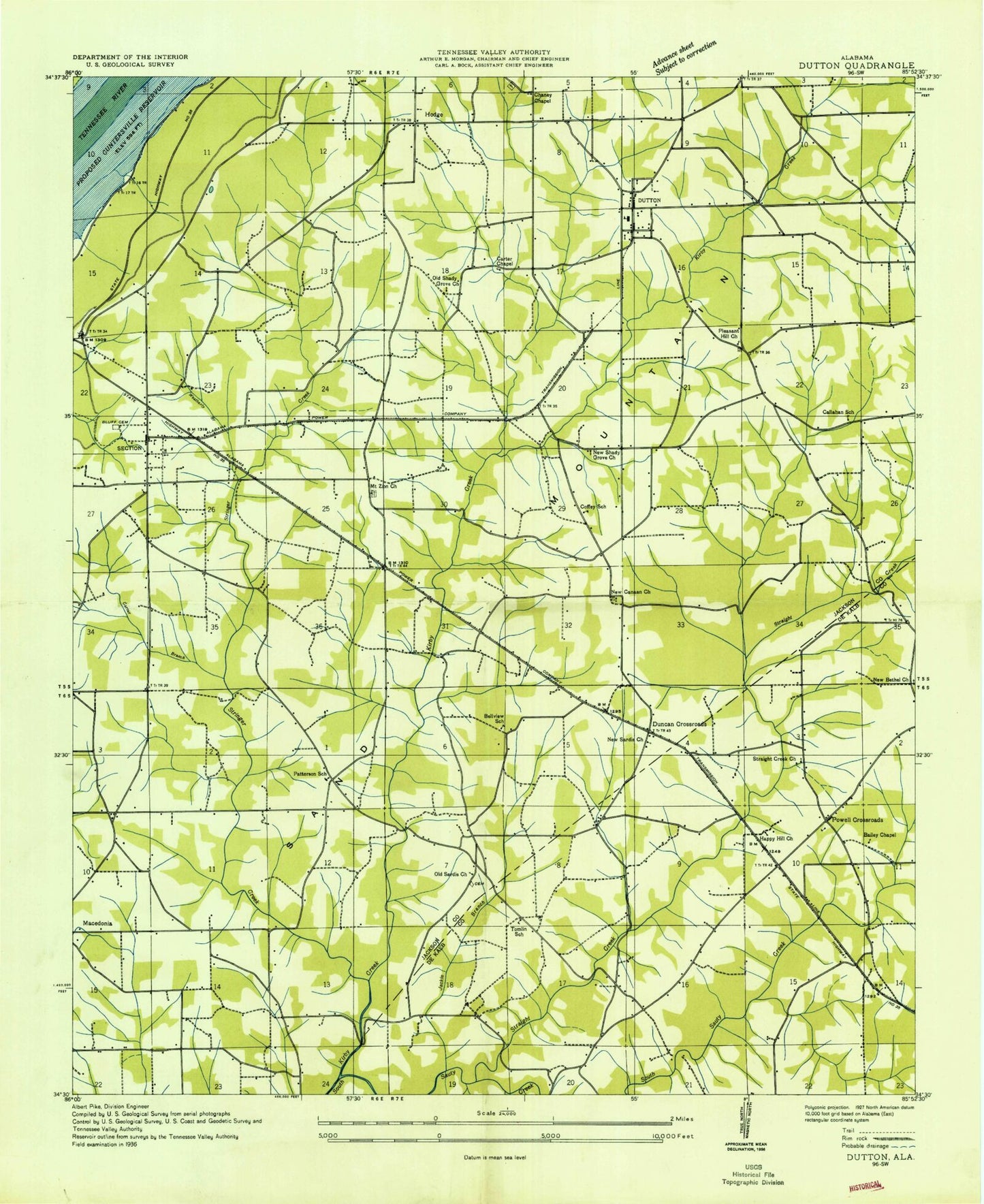 Classic USGS Dutton Alabama 7.5'x7.5' Topo Map Image
