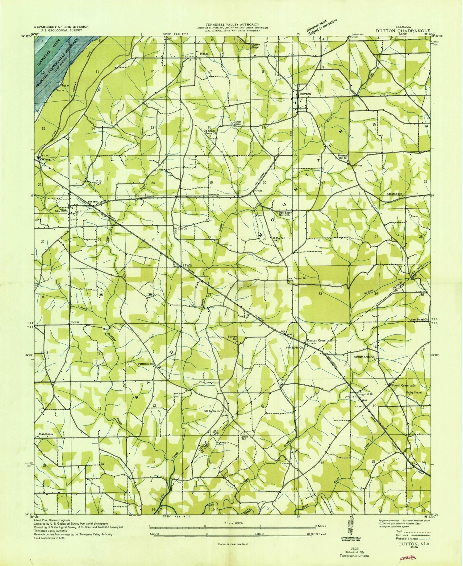 Classic USGS Dutton Alabama 7.5'x7.5' Topo Map Image