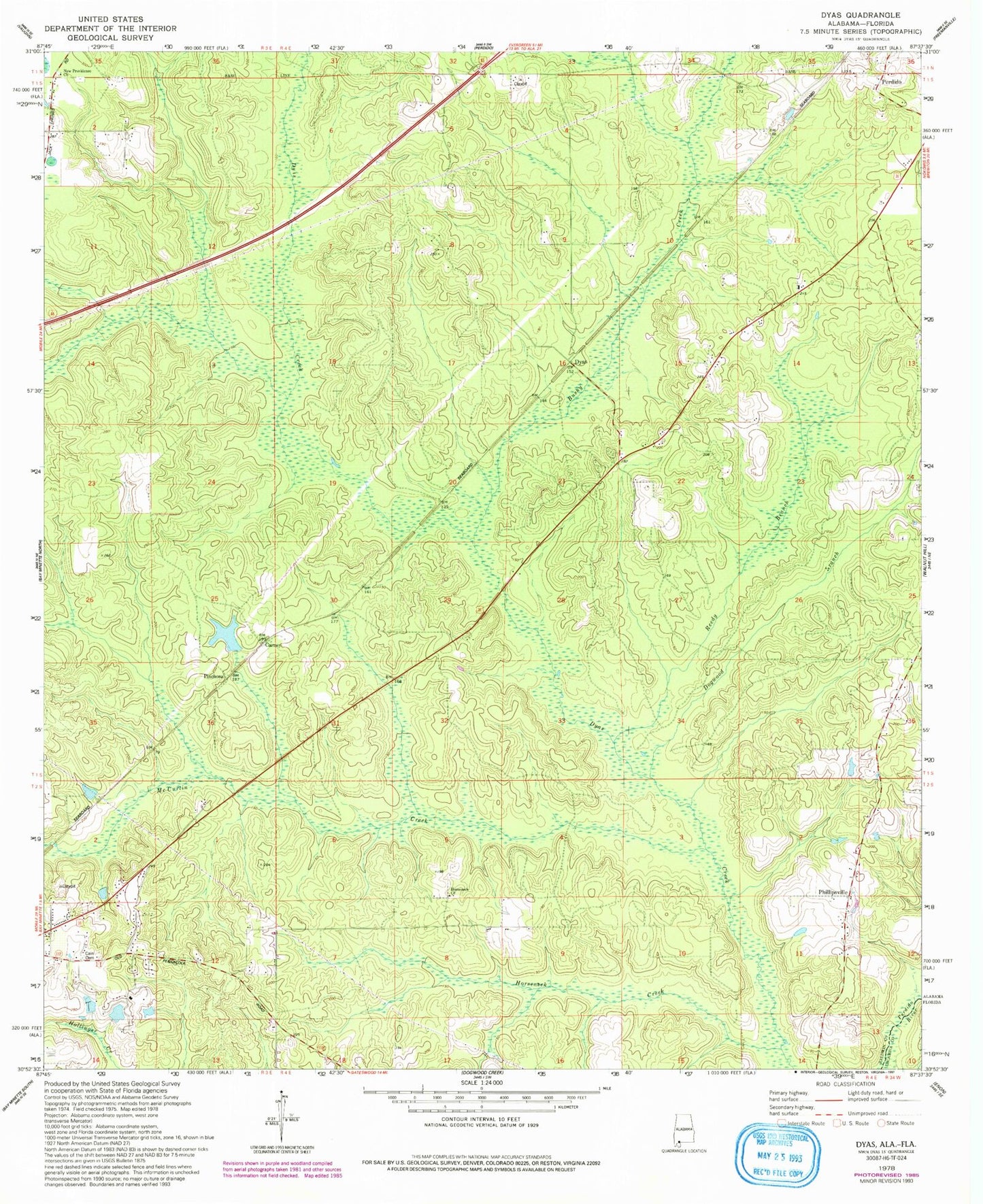 Classic USGS Dyas Alabama 7.5'x7.5' Topo Map Image