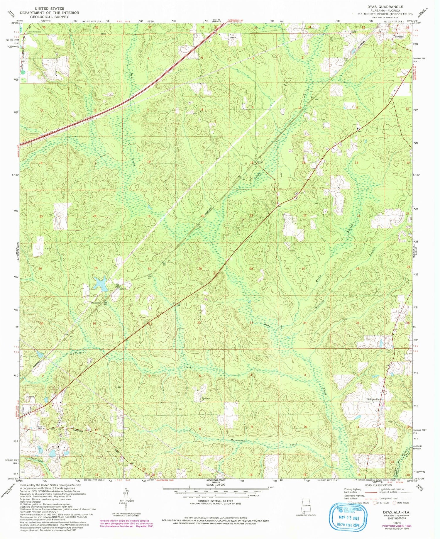 Classic USGS Dyas Alabama 7.5'x7.5' Topo Map Image