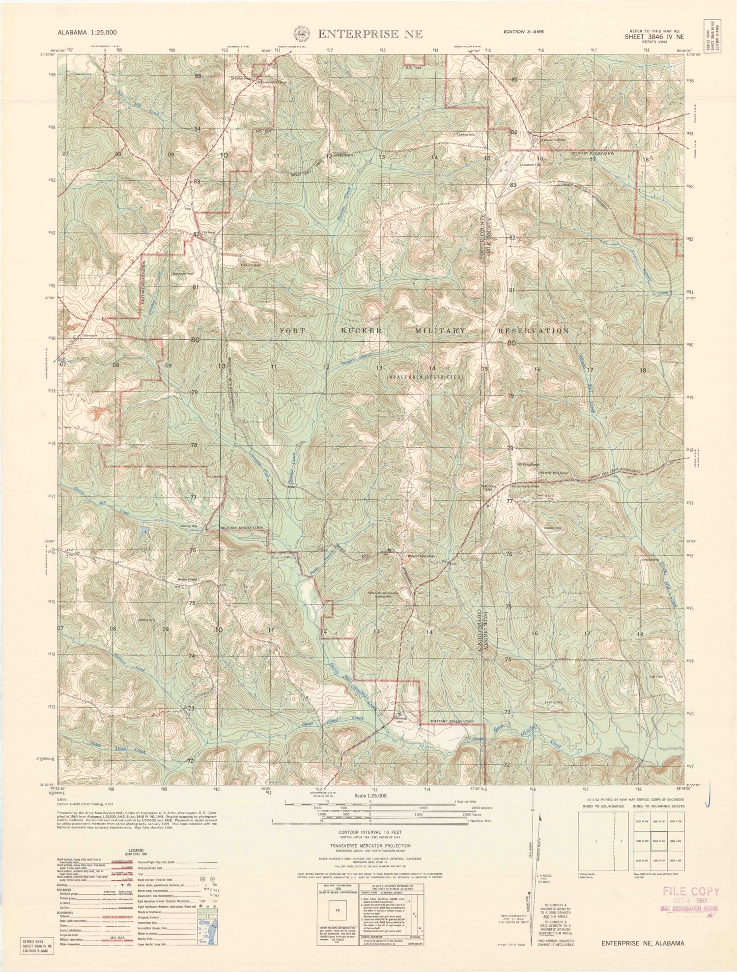 Classic USGS Enterprise NE Alabama 7.5'x7.5' Topo Map Image
