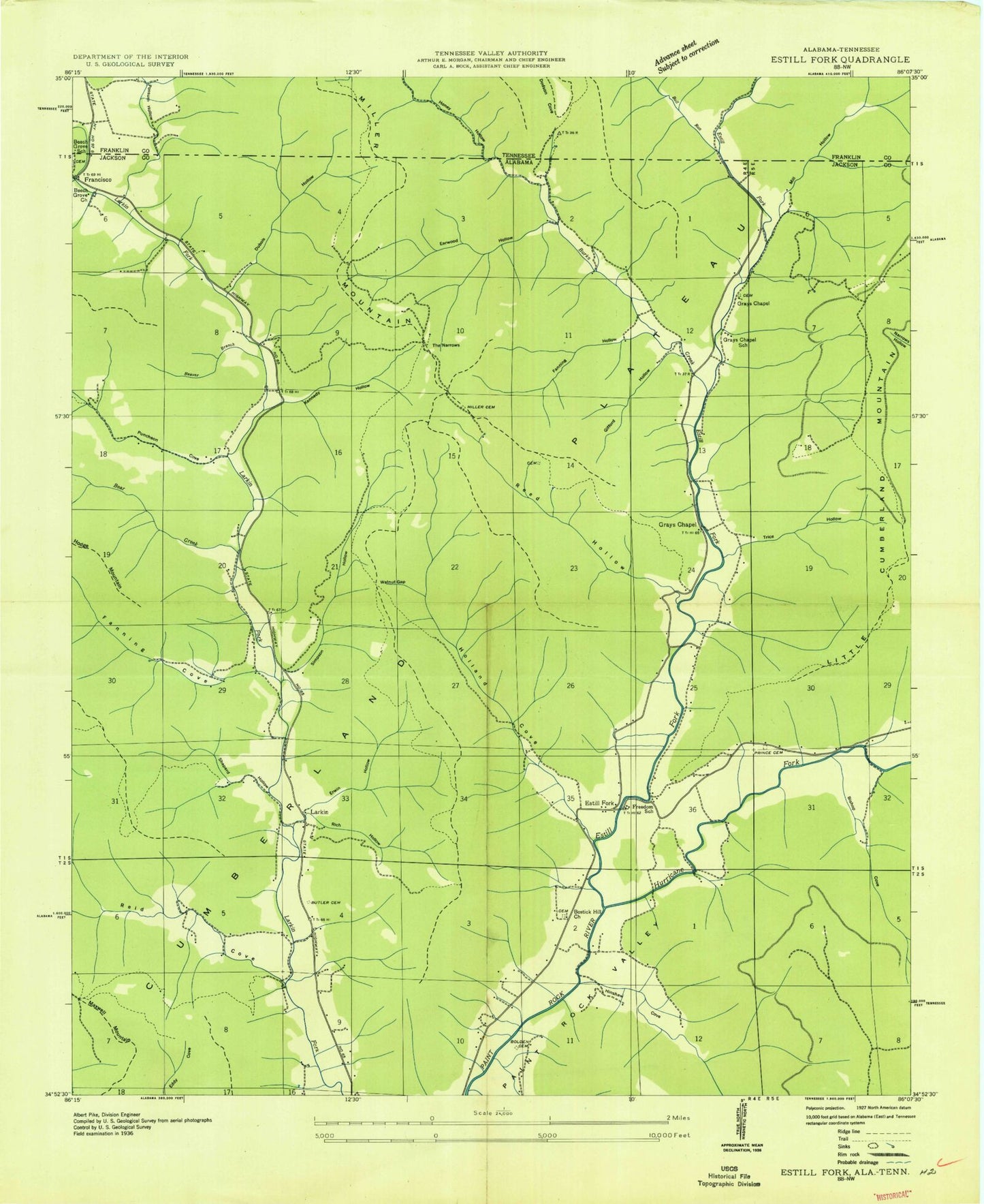 Classic USGS Estill Fork Alabama 7.5'x7.5' Topo Map Image