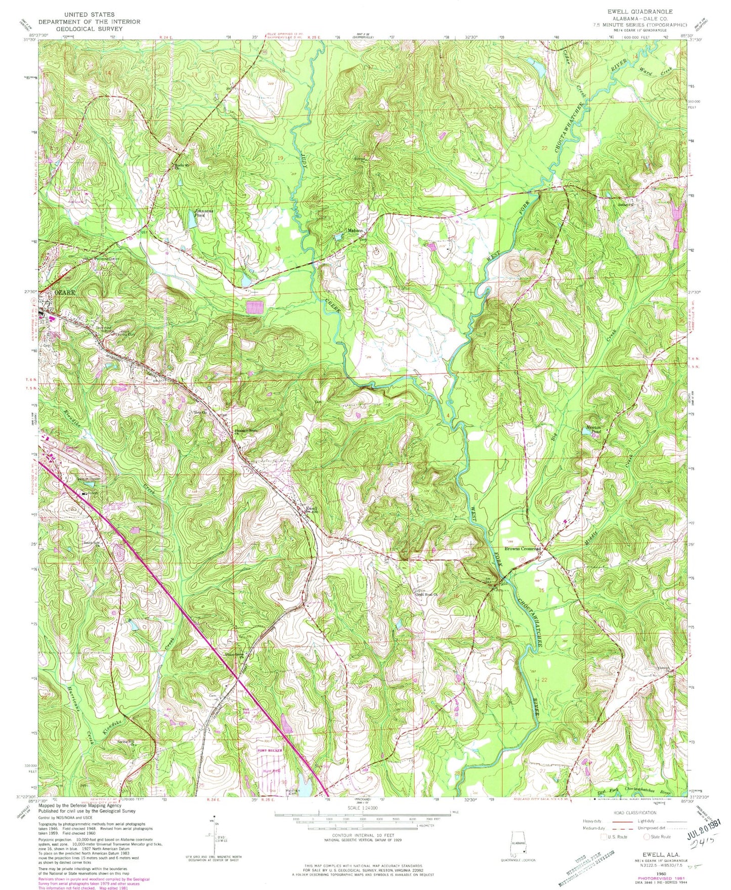 Classic USGS Ewell Alabama 7.5'x7.5' Topo Map Image