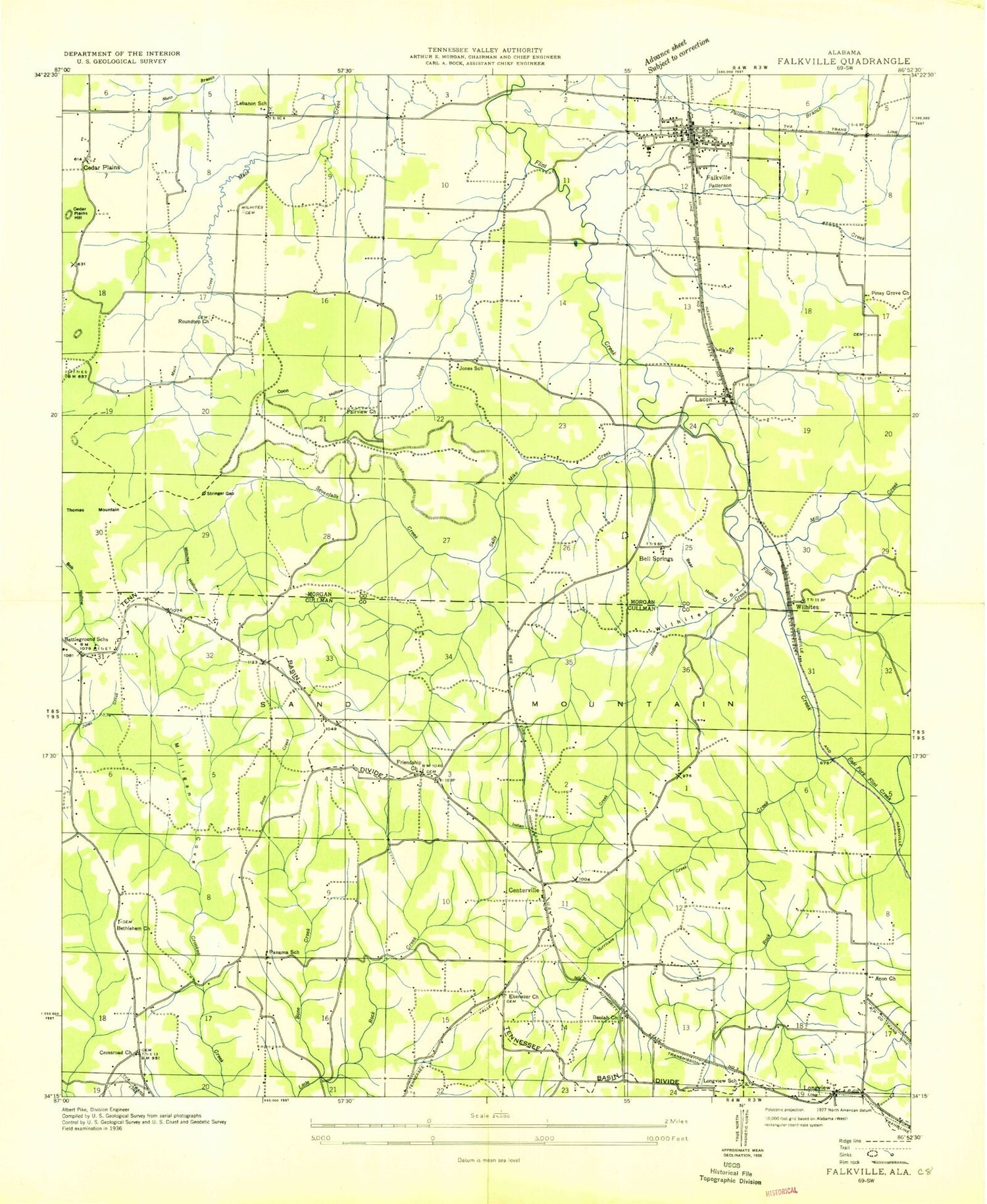 Classic USGS Falkville Alabama 7.5'x7.5' Topo Map Image