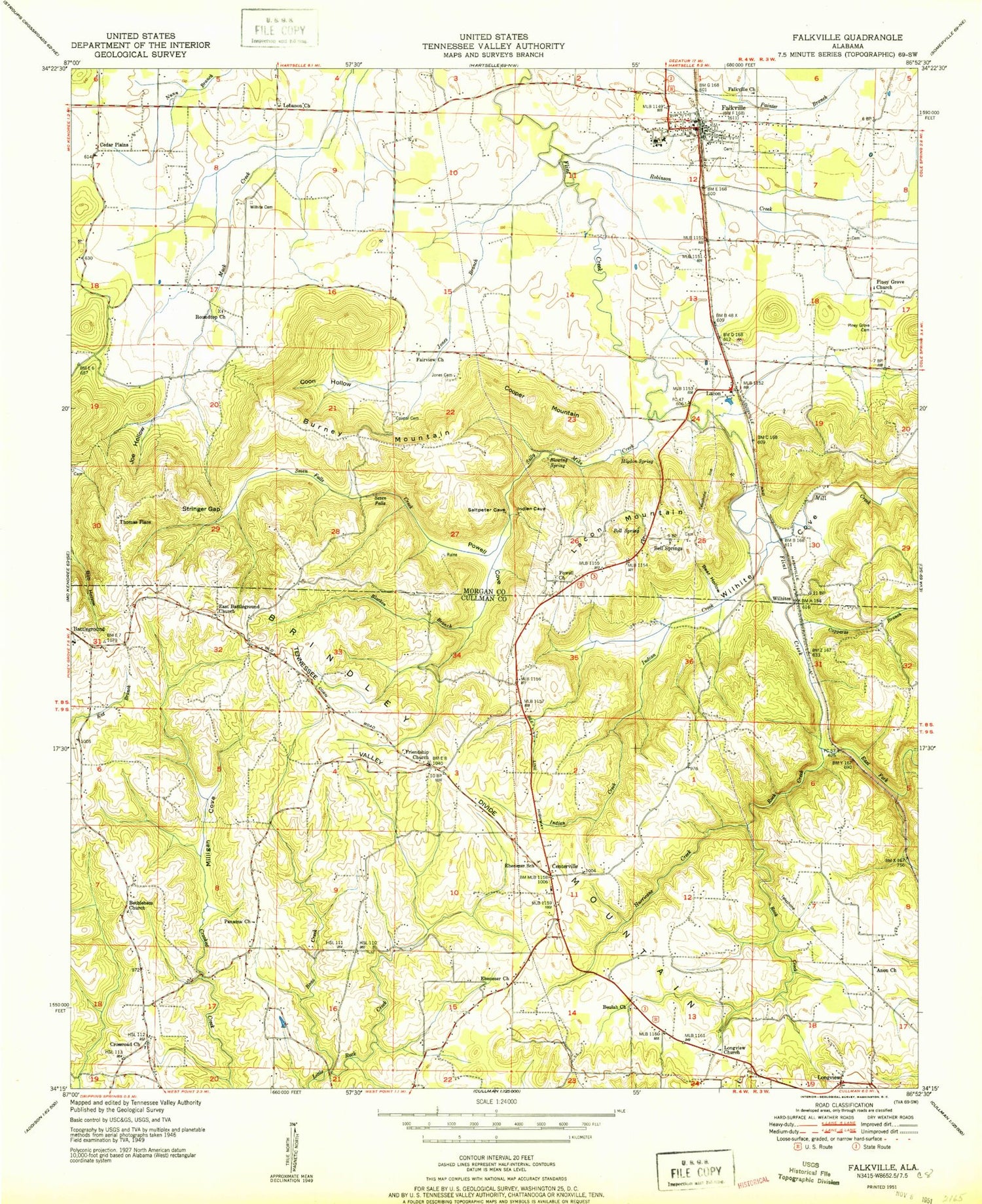 Classic USGS Falkville Alabama 7.5'x7.5' Topo Map Image