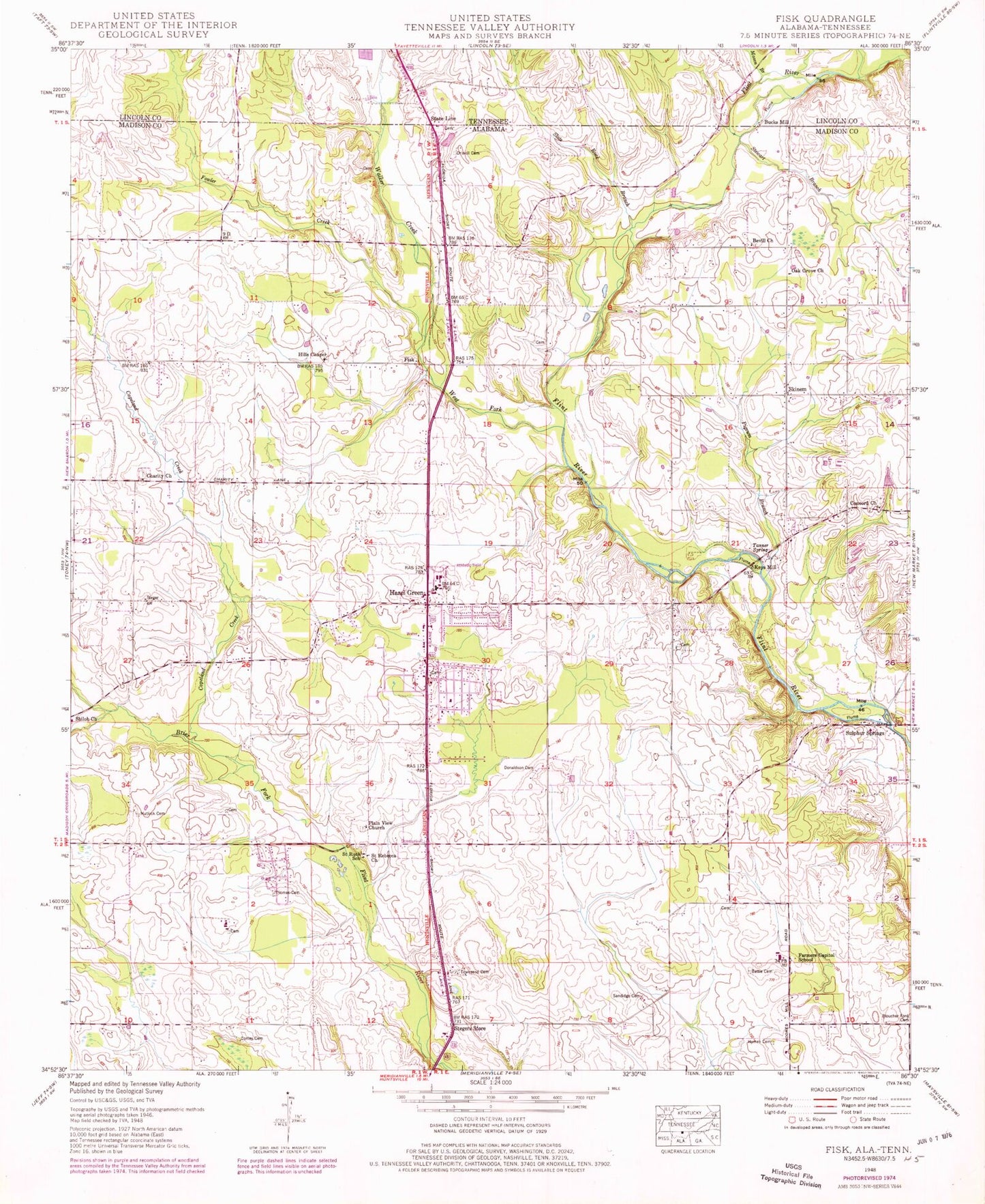 Classic USGS Fisk Alabama 7.5'x7.5' Topo Map Image