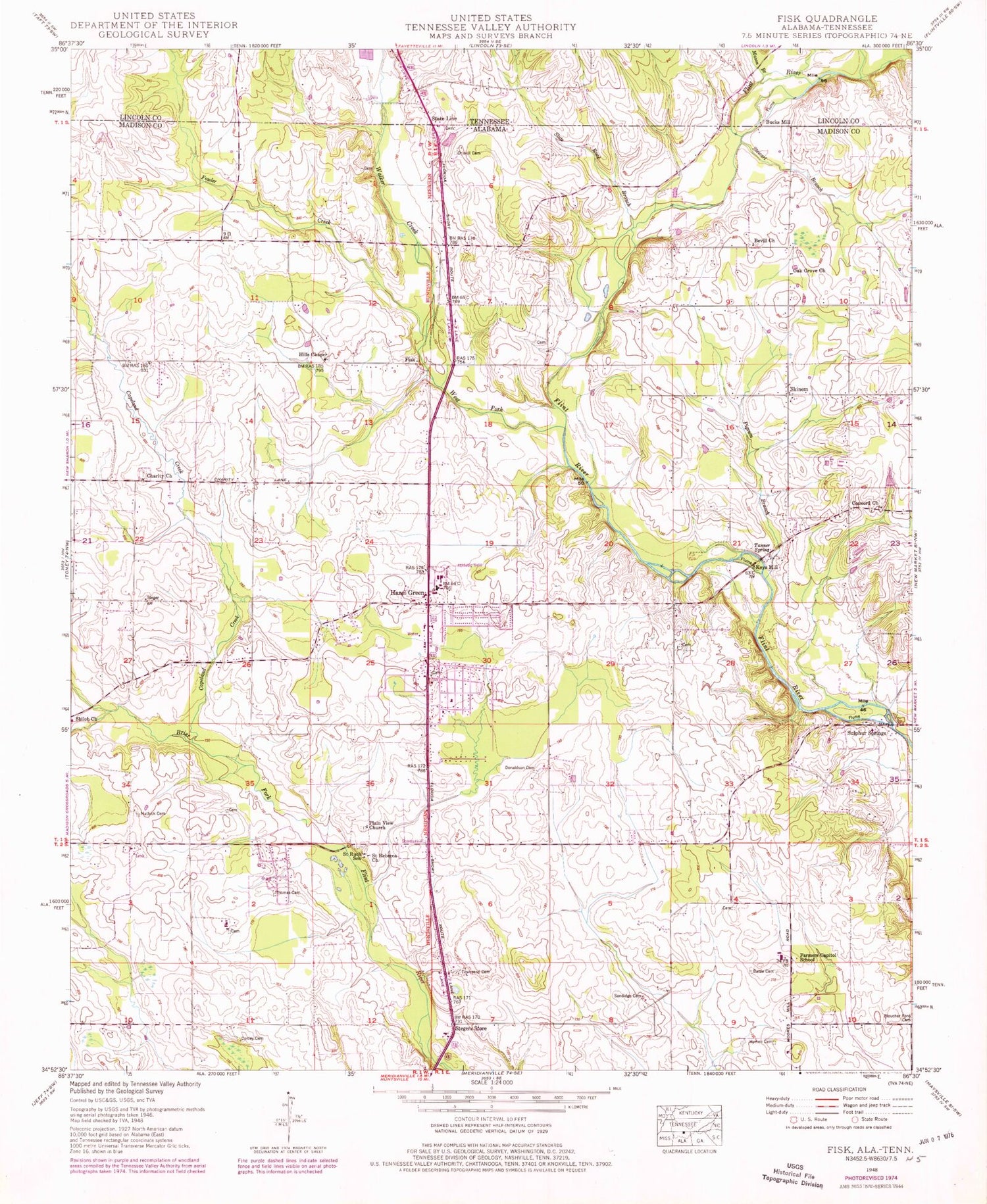 Classic USGS Fisk Alabama 7.5'x7.5' Topo Map Image