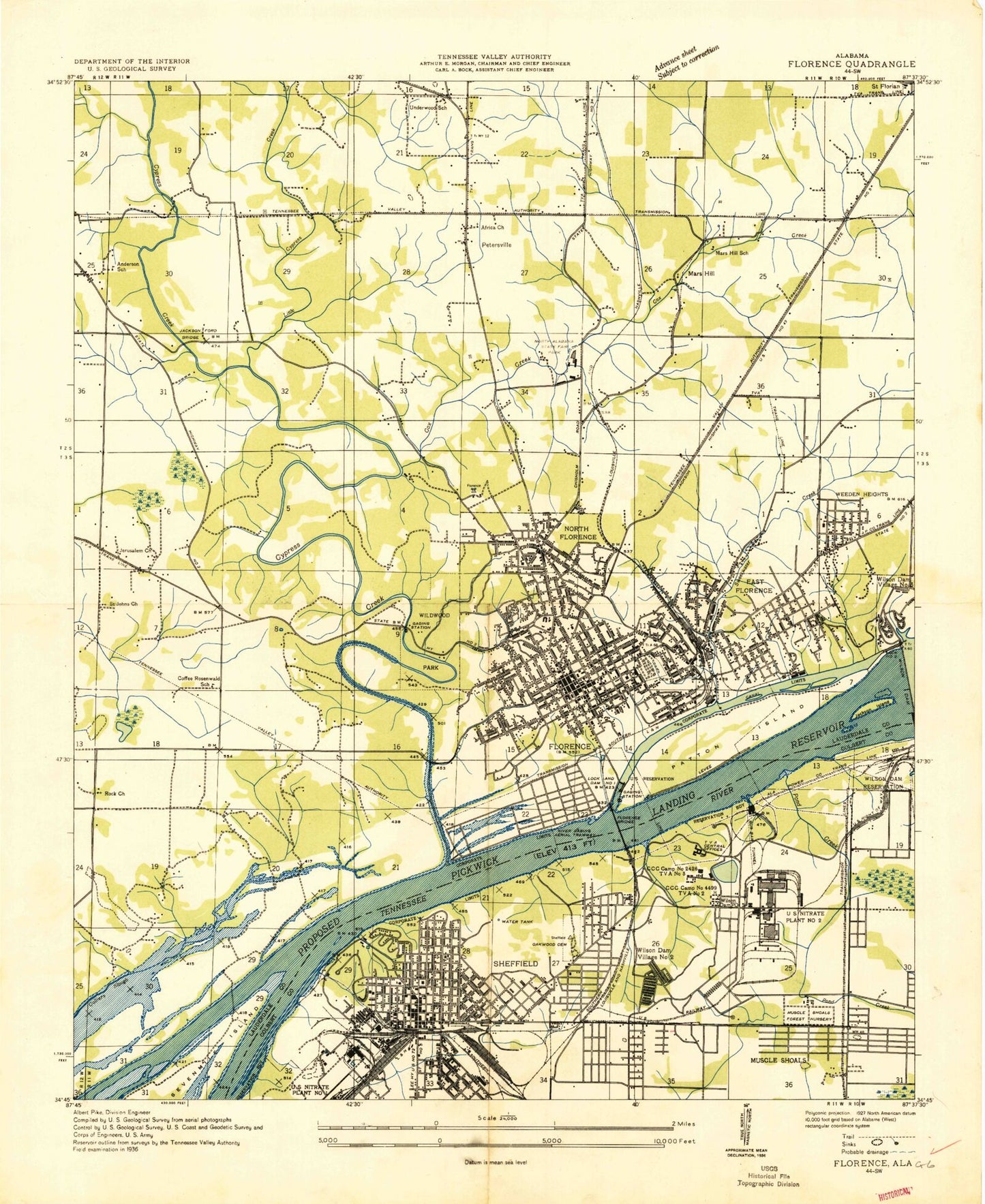 Classic USGS Florence Alabama 7.5'x7.5' Topo Map Image