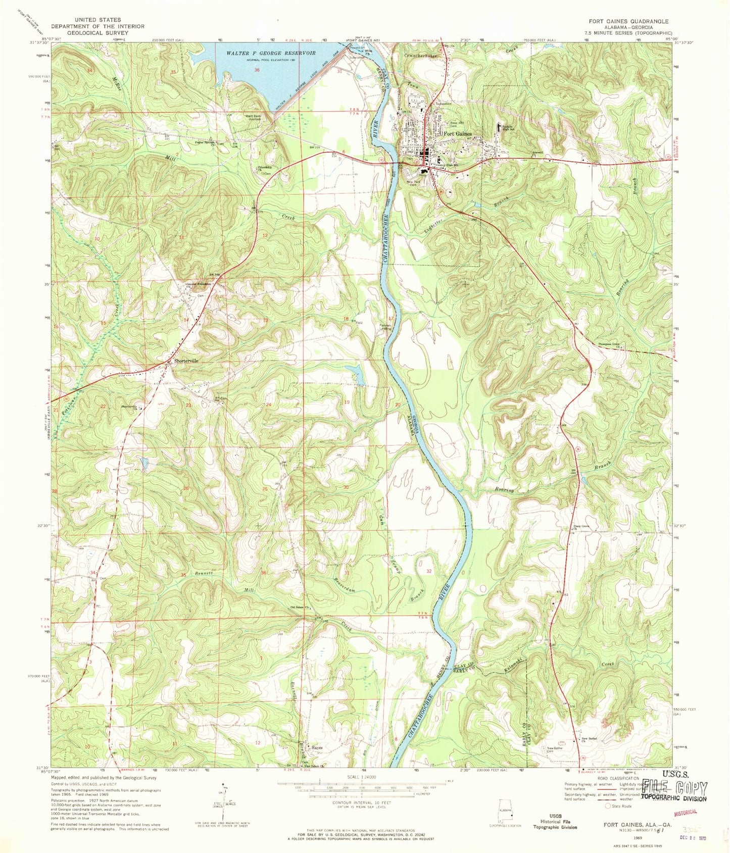 Classic USGS Fort Gaines Georgia 7.5'x7.5' Topo Map Image