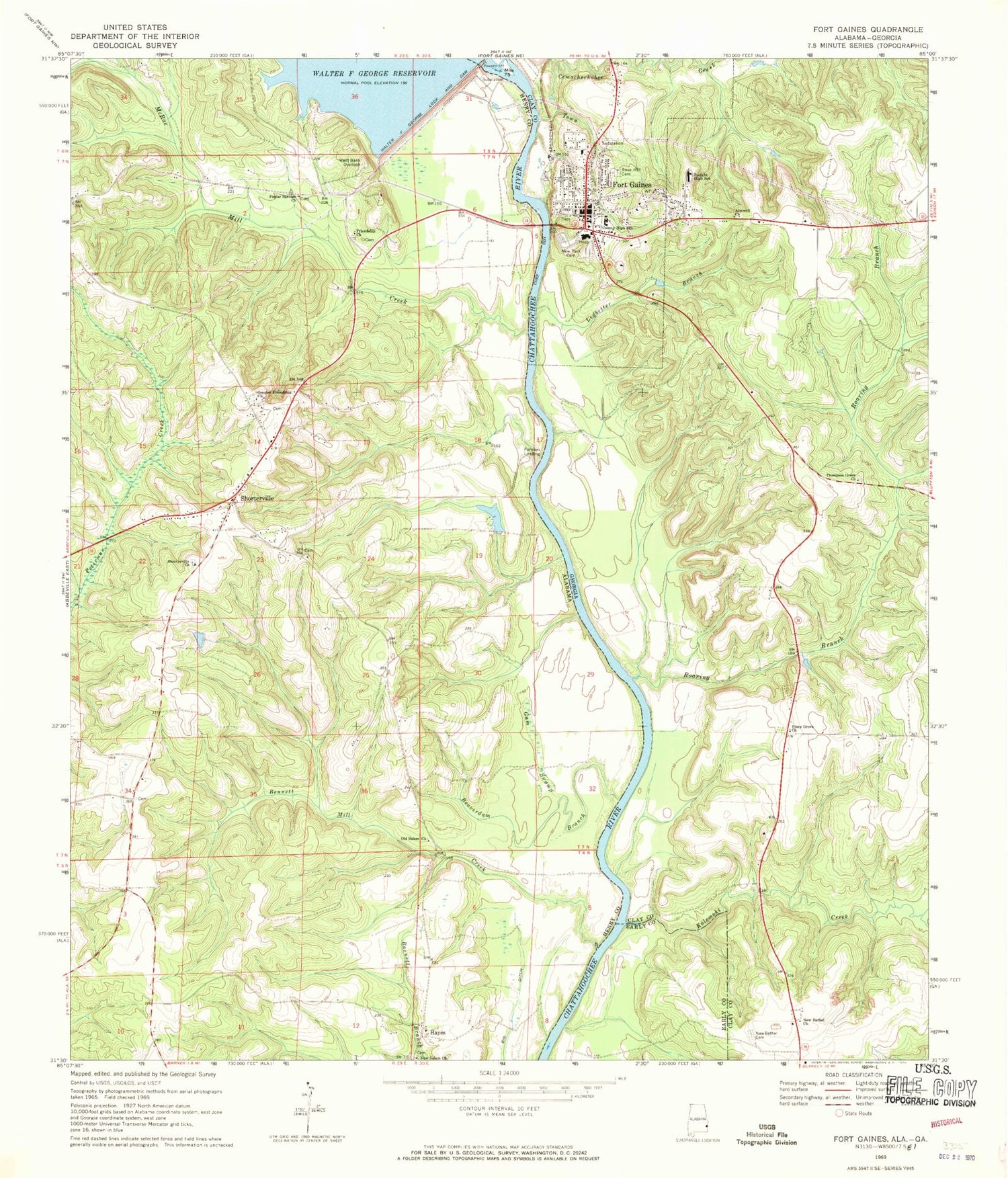 Classic USGS Fort Gaines Georgia 7.5'x7.5' Topo Map Image