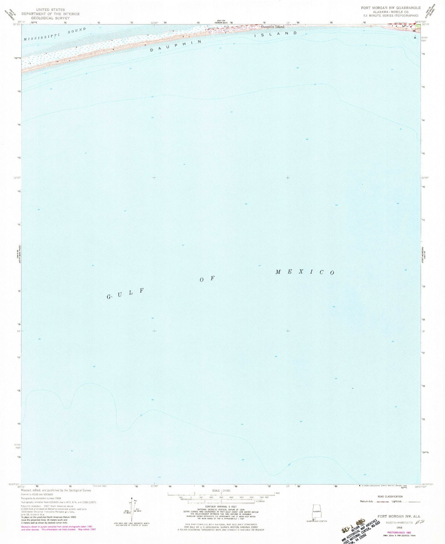 Classic USGS Fort Morgan NW Alabama 7.5'x7.5' Topo Map Image