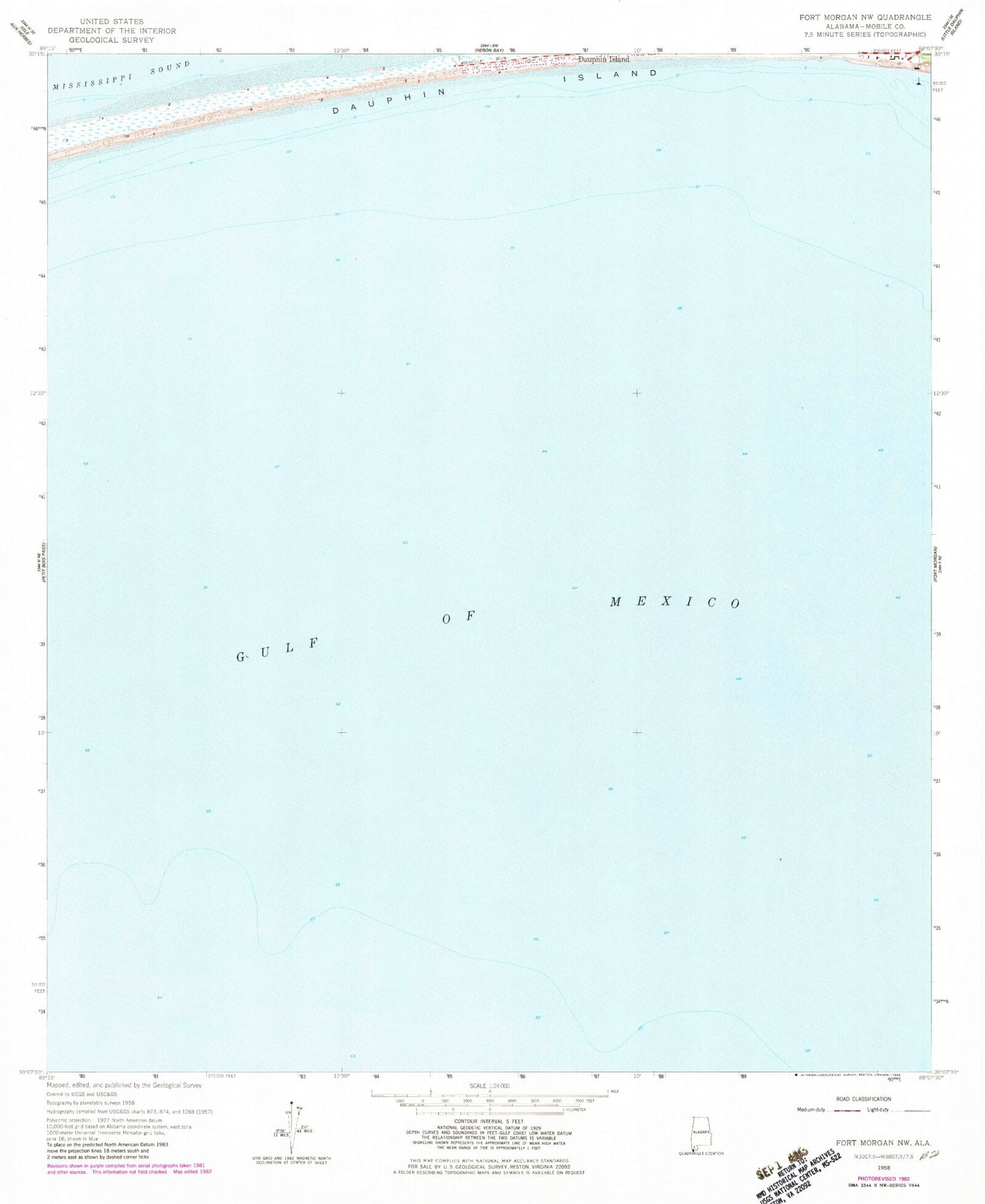 Classic USGS Fort Morgan NW Alabama 7.5'x7.5' Topo Map Image