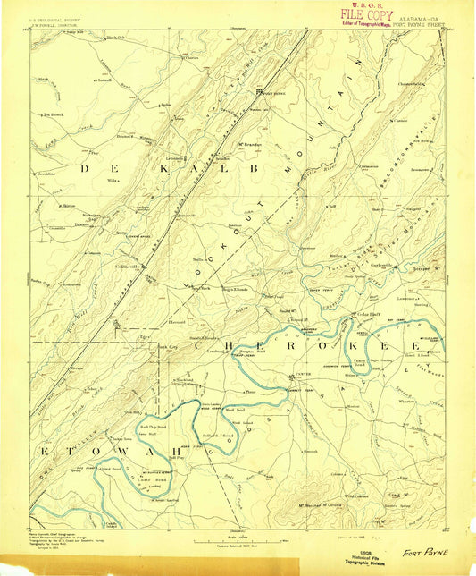 Historic 1893 Fort Payne Alabama 30'x30' Topo Map Image