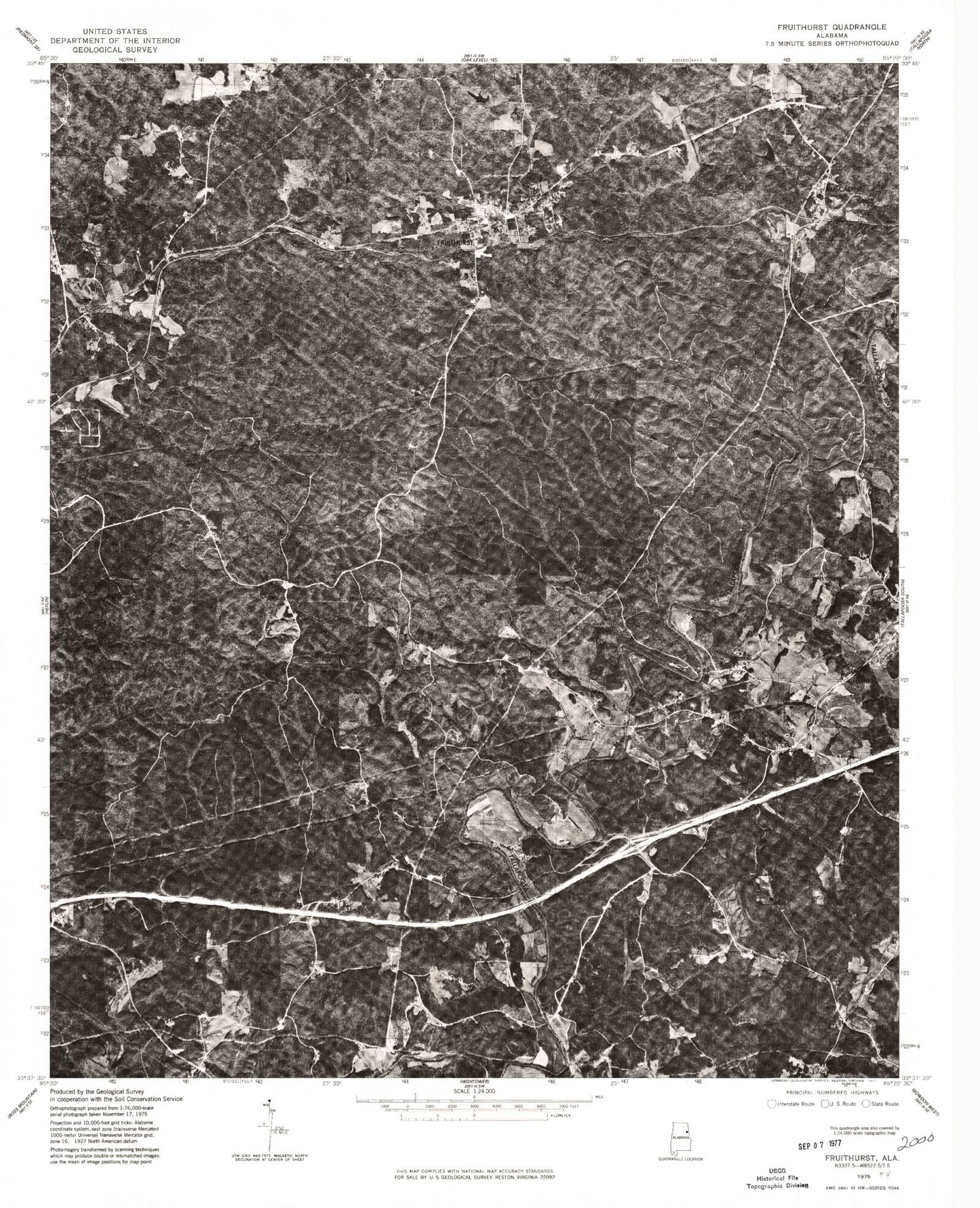 Classic USGS Fruithurst Alabama 7.5'x7.5' Topo Map Image