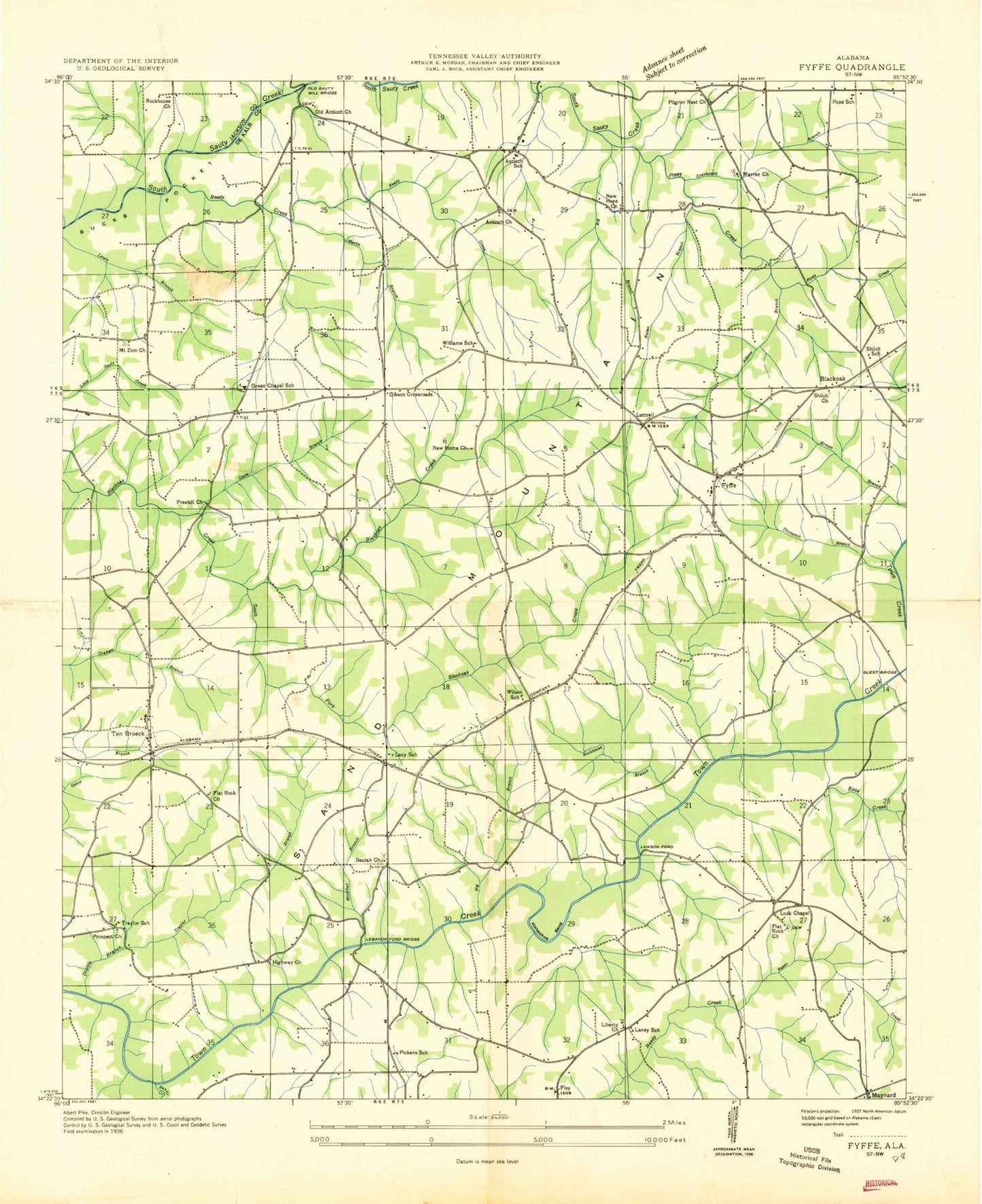 Classic USGS Fyffe Alabama 7.5'x7.5' Topo Map Image