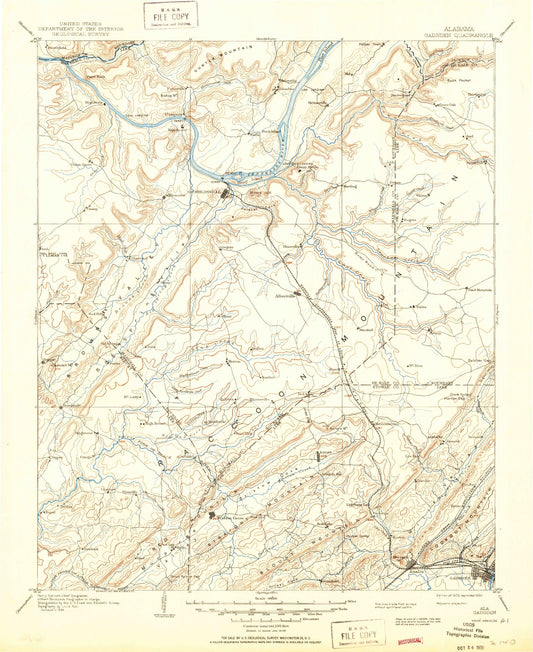 Historic 1903 Gadsden Alabama 30'x30' Topo Map Image