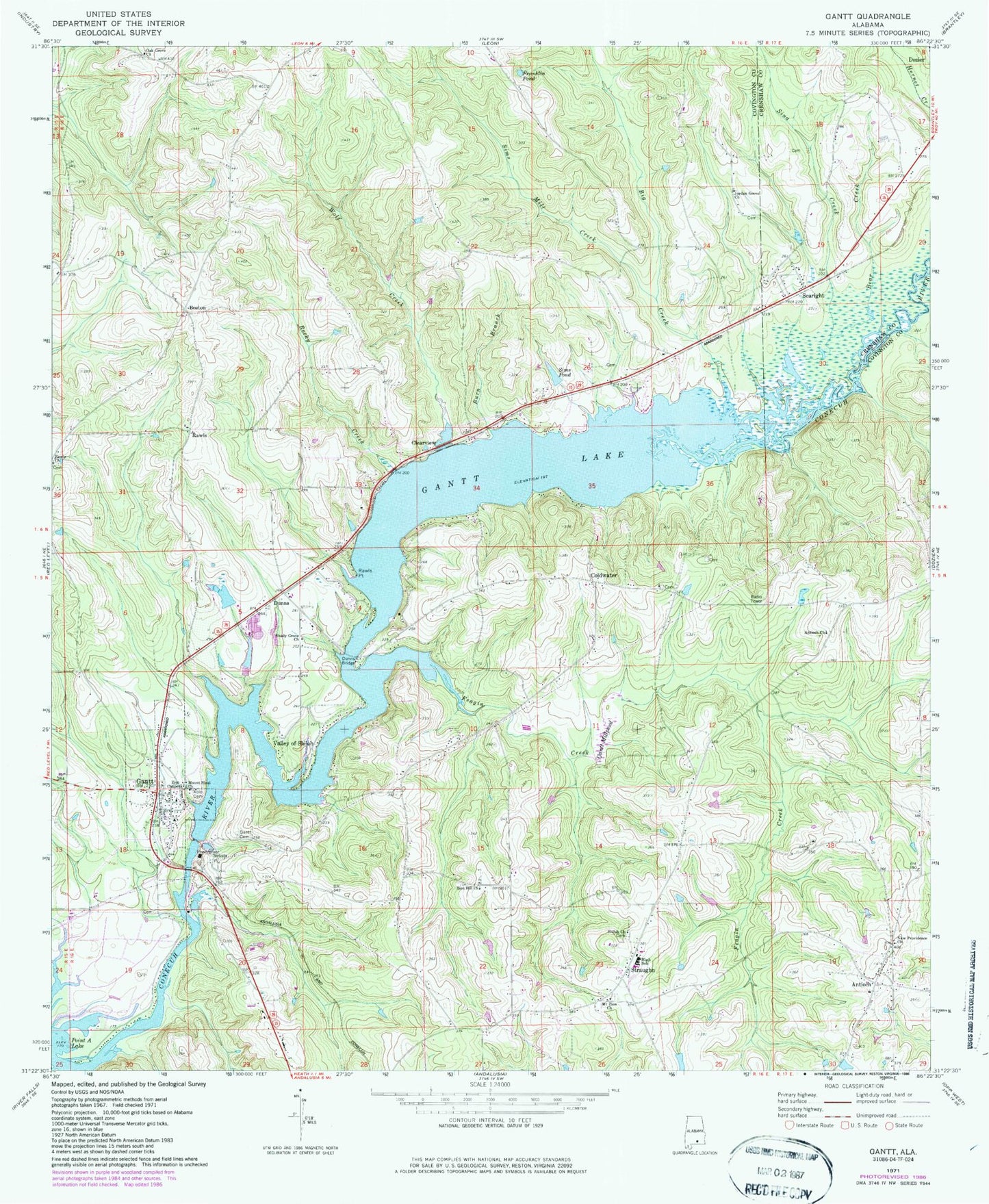 Classic USGS Gantt Alabama 7.5'x7.5' Topo Map Image