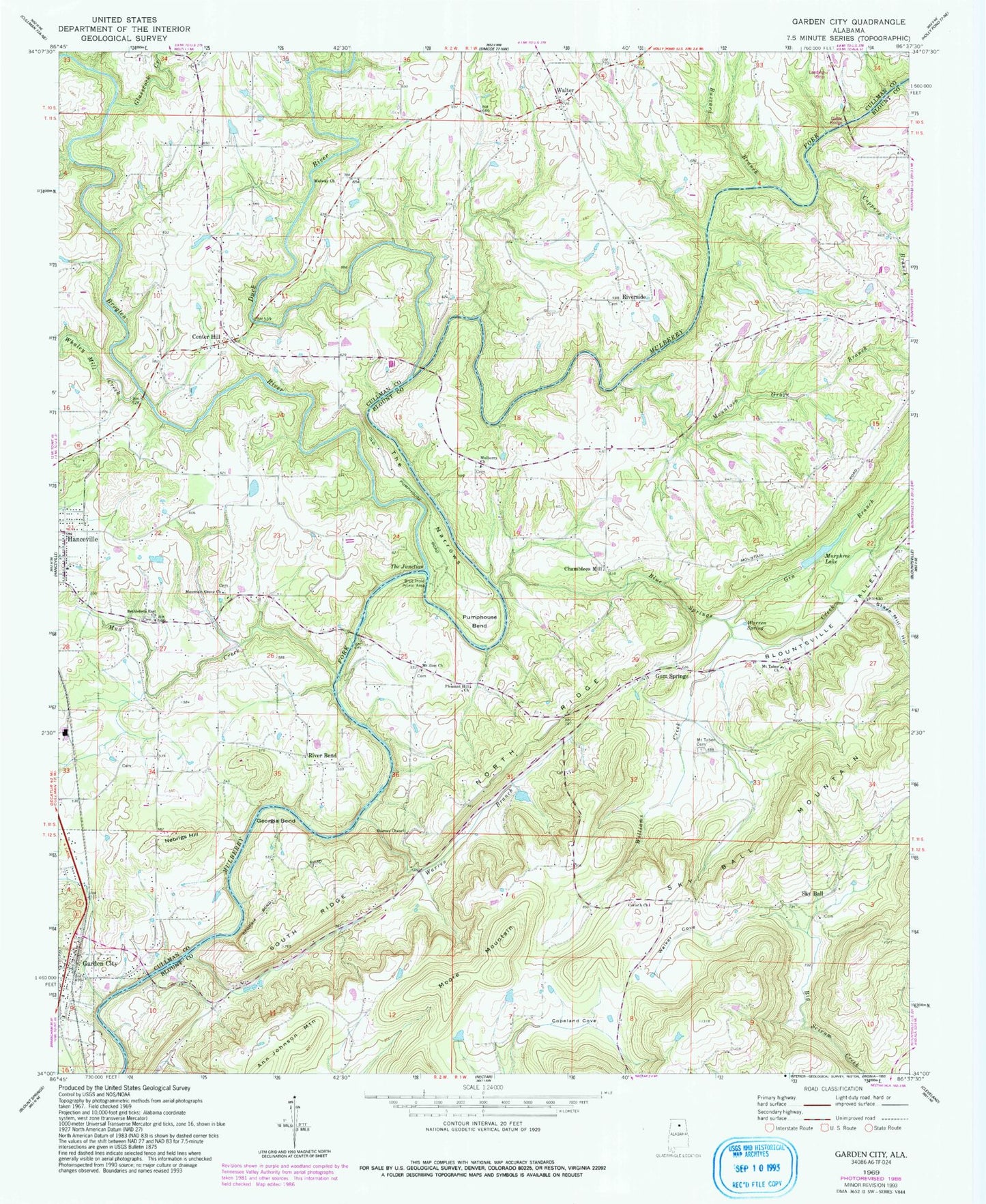 Classic USGS Garden City Alabama 7.5'x7.5' Topo Map Image