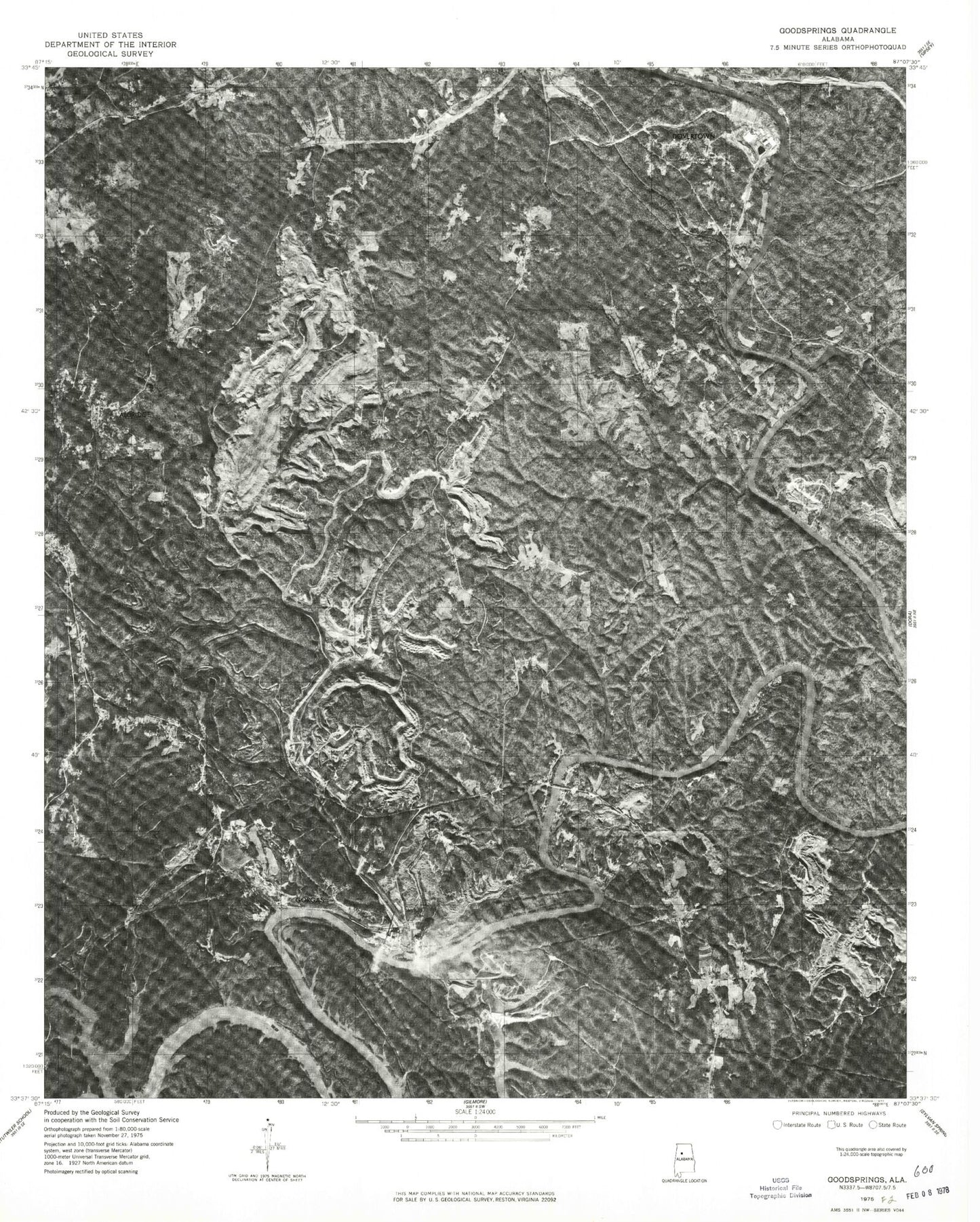 Classic USGS Goodsprings Alabama 7.5'x7.5' Topo Map Image