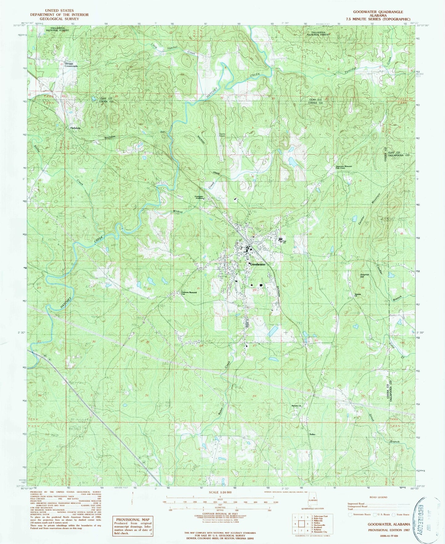 Classic USGS Goodwater Alabama 7.5'x7.5' Topo Map Image