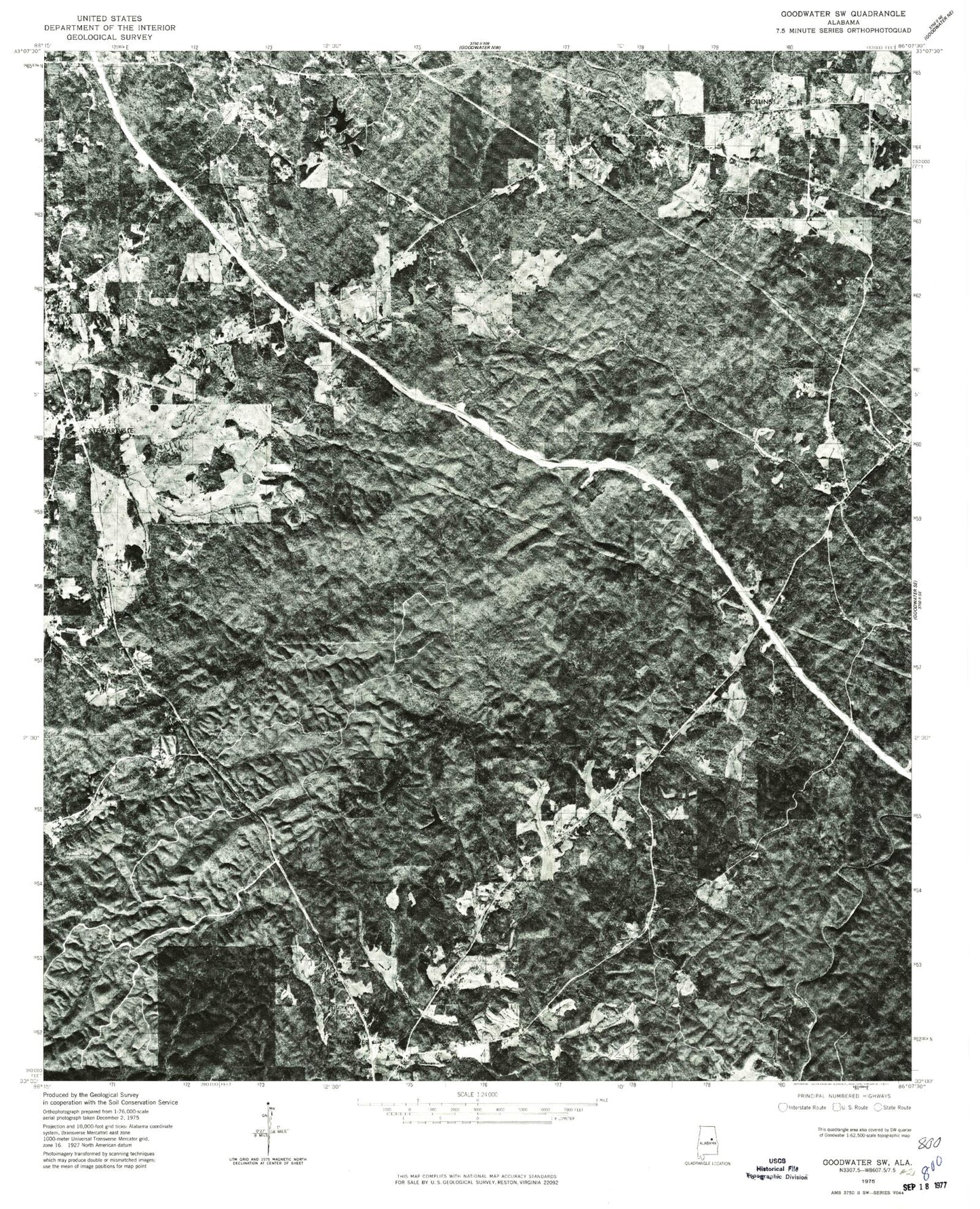 Classic USGS Hollins Alabama 7.5'x7.5' Topo Map Image