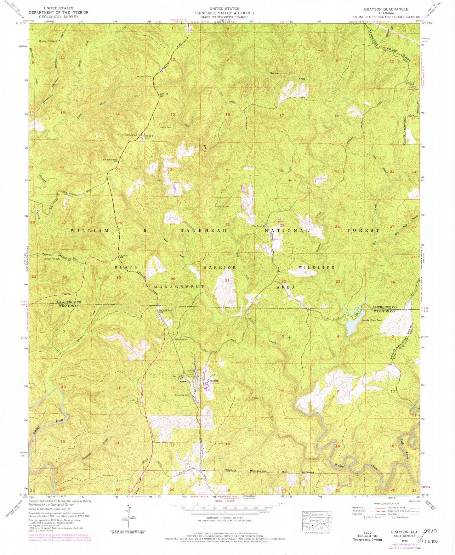 Classic USGS Grayson Alabama 7.5'x7.5' Topo Map Image