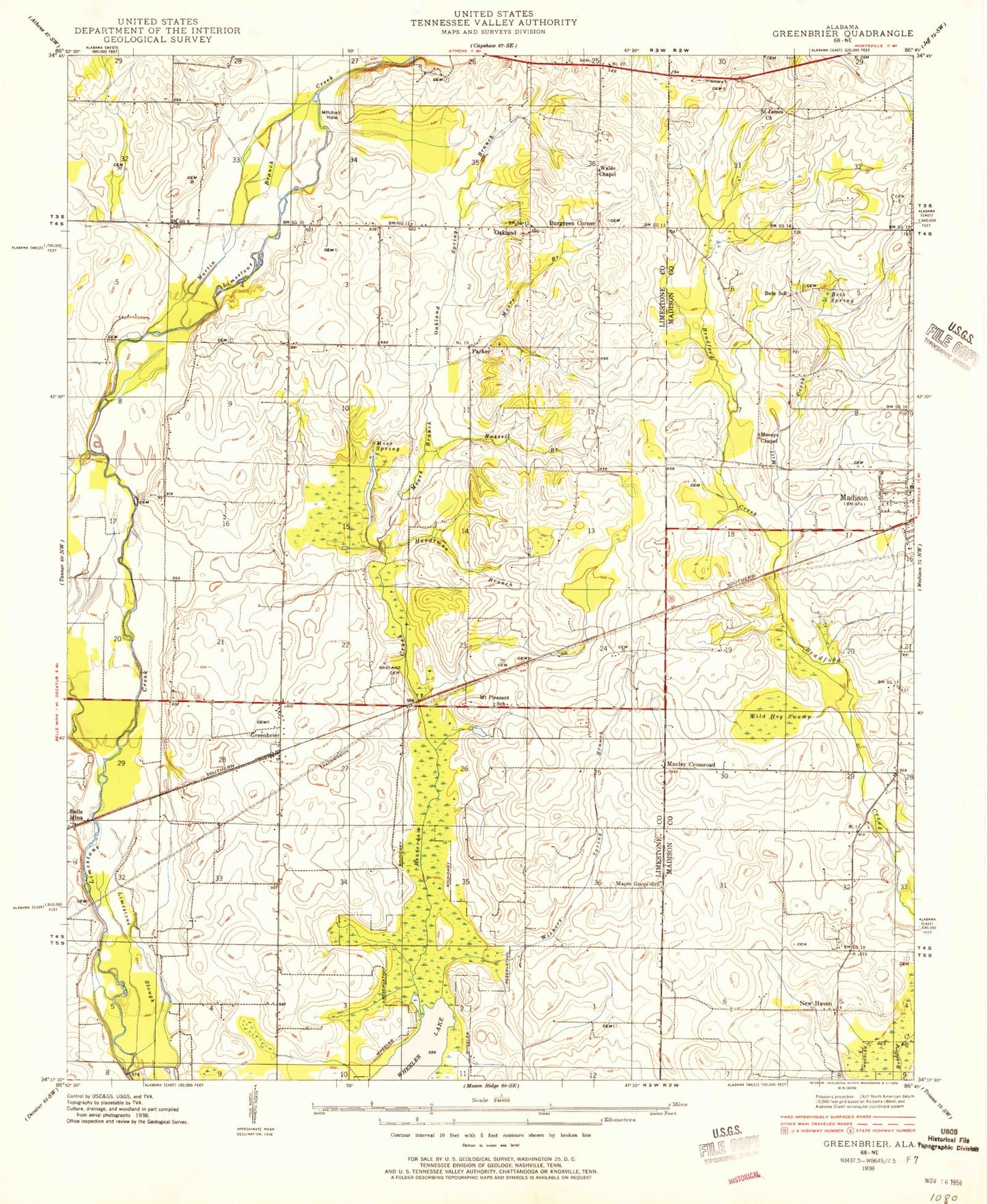 Classic USGS Greenbrier Alabama 7.5'x7.5' Topo Map Image