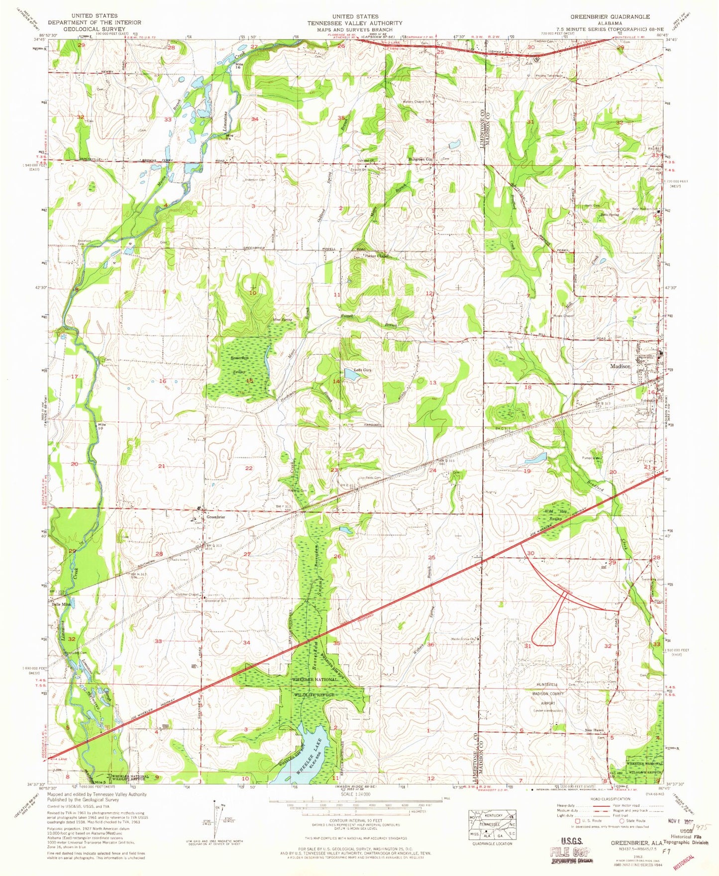 Classic USGS Greenbrier Alabama 7.5'x7.5' Topo Map Image