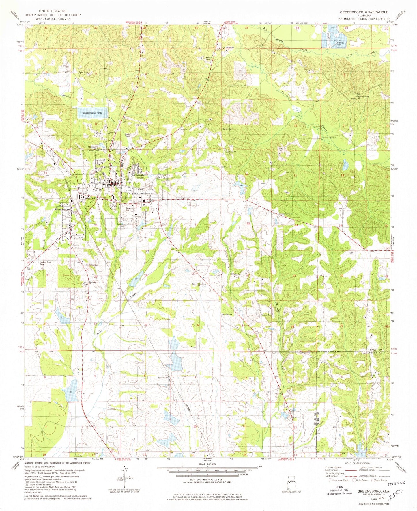 Classic USGS Greensboro Alabama 7.5'x7.5' Topo Map Image
