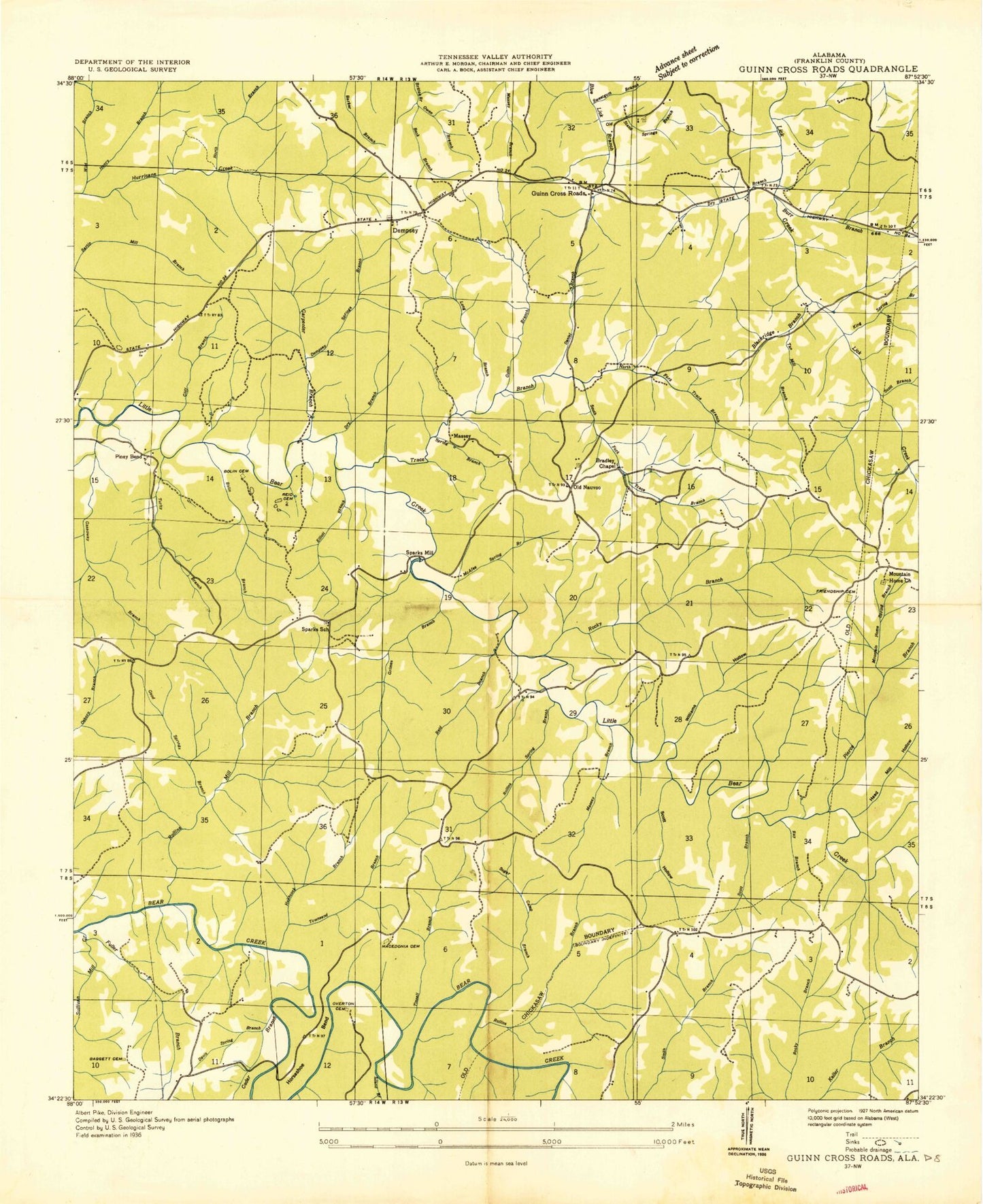Classic USGS Guinn Cross Roads Alabama 7.5'x7.5' Topo Map Image