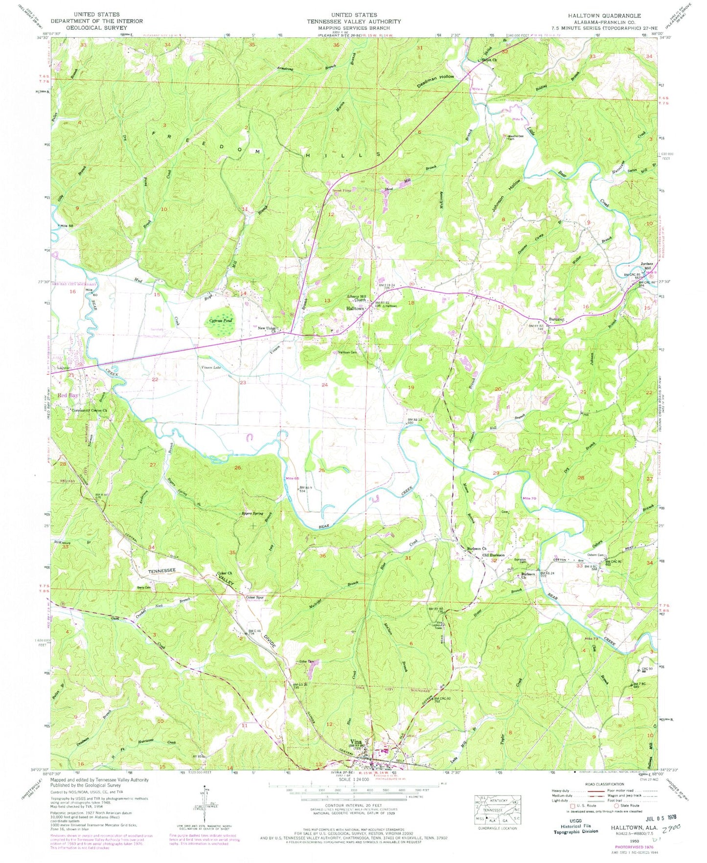 Classic USGS Halltown Alabama 7.5'x7.5' Topo Map Image