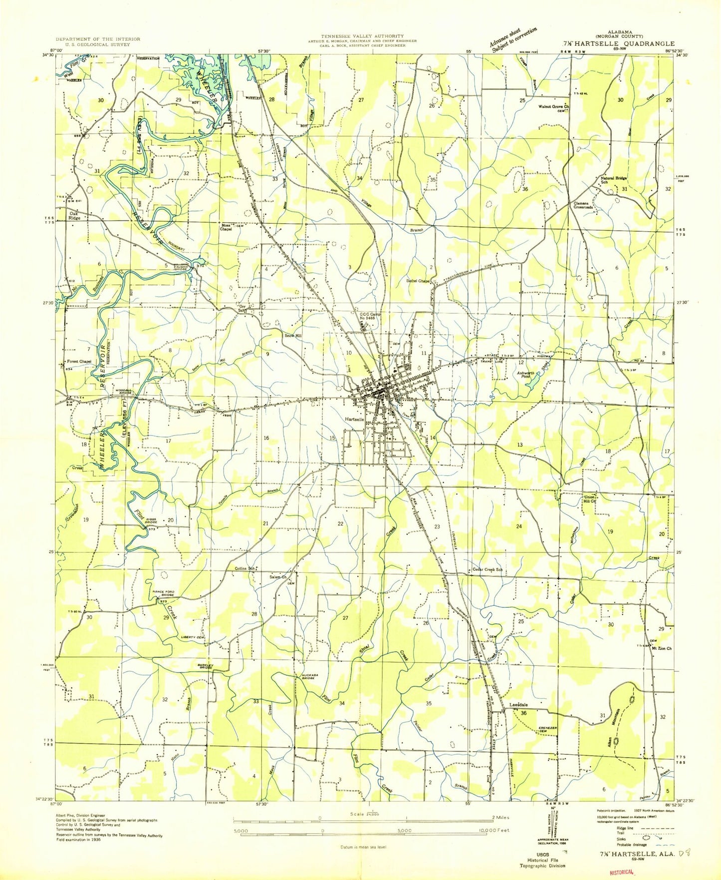 Classic USGS Hartselle Alabama 7.5'x7.5' Topo Map Image