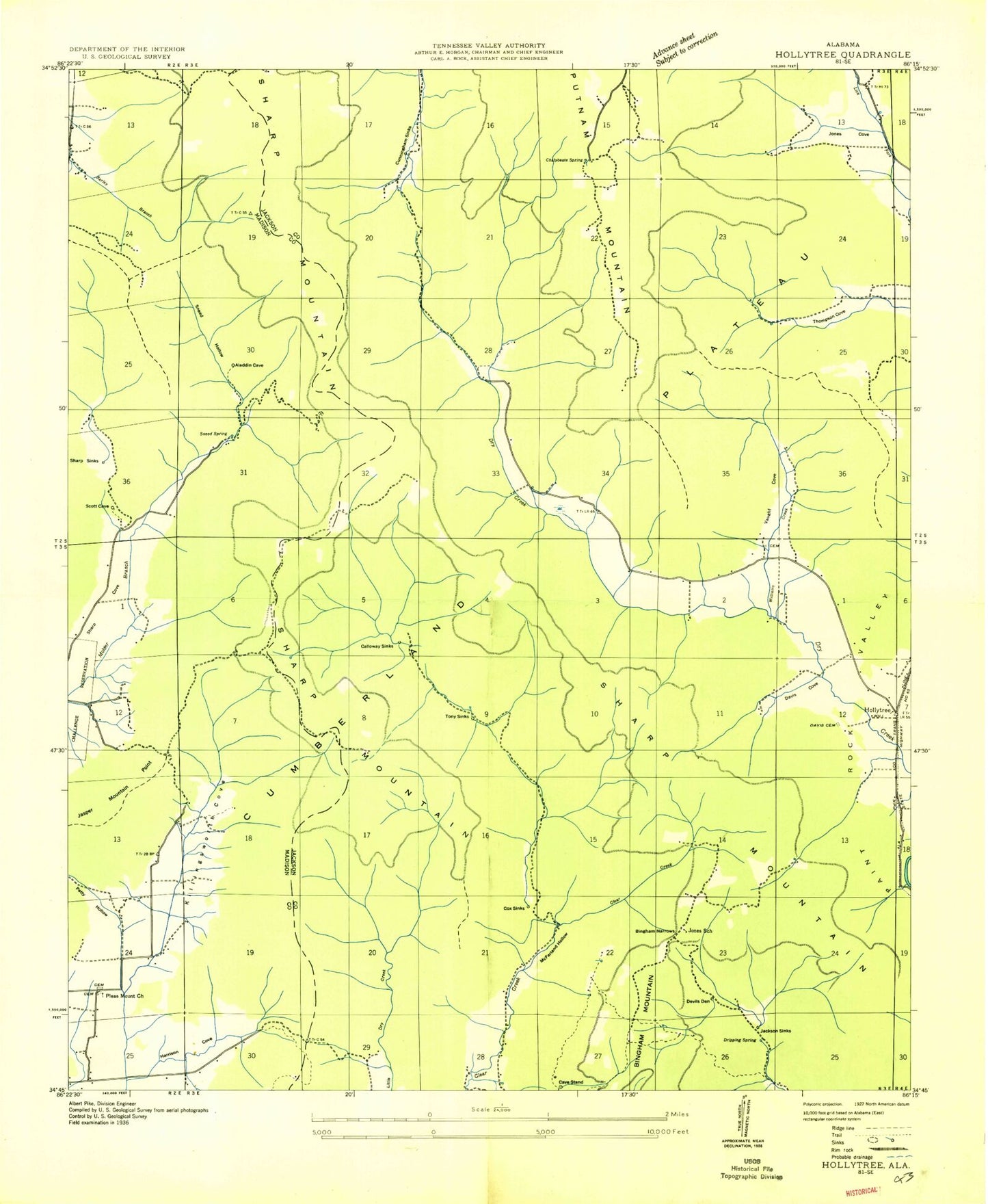 Classic USGS Hollytree Alabama 7.5'x7.5' Topo Map Image